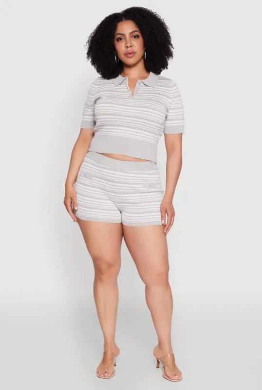 Plus Size Daisy Striped Button Detail Shorts sold by Rainbow