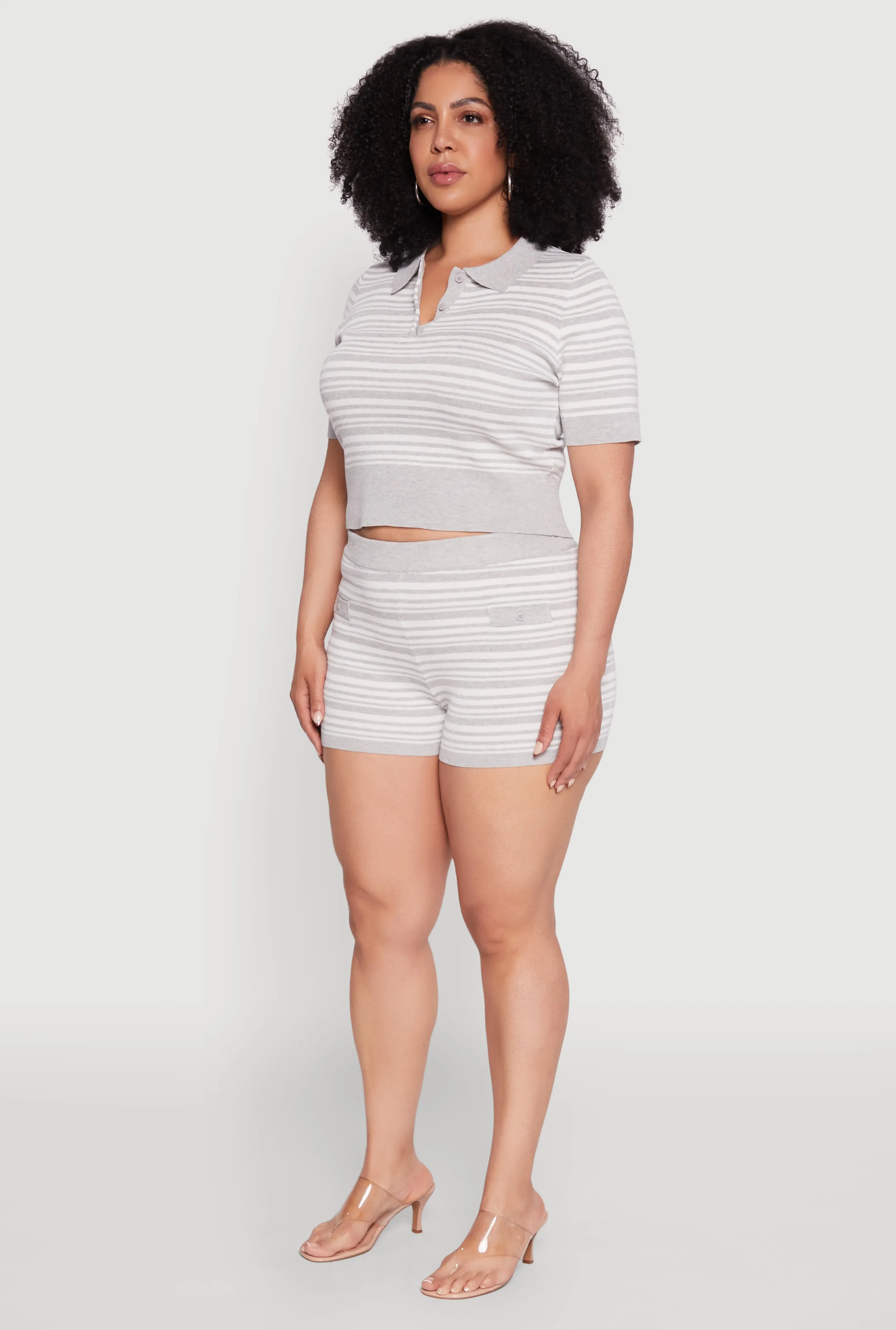 Plus Size Daisy Striped Cropped Polo Shirt sold by Rainbow product image thumbnail 5