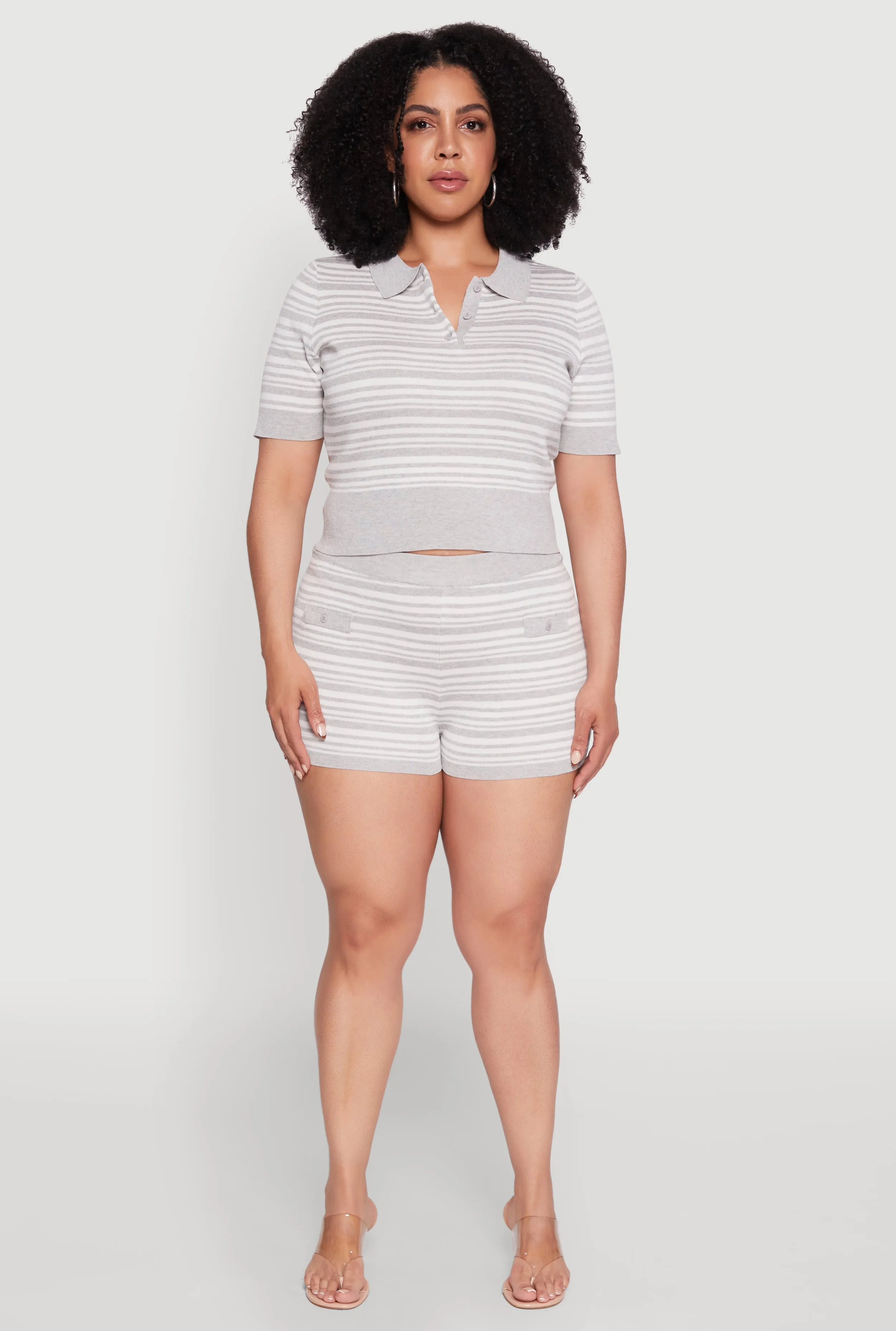Plus Size Daisy Striped Cropped Polo Shirt sold by Rainbow product image thumbnail 3