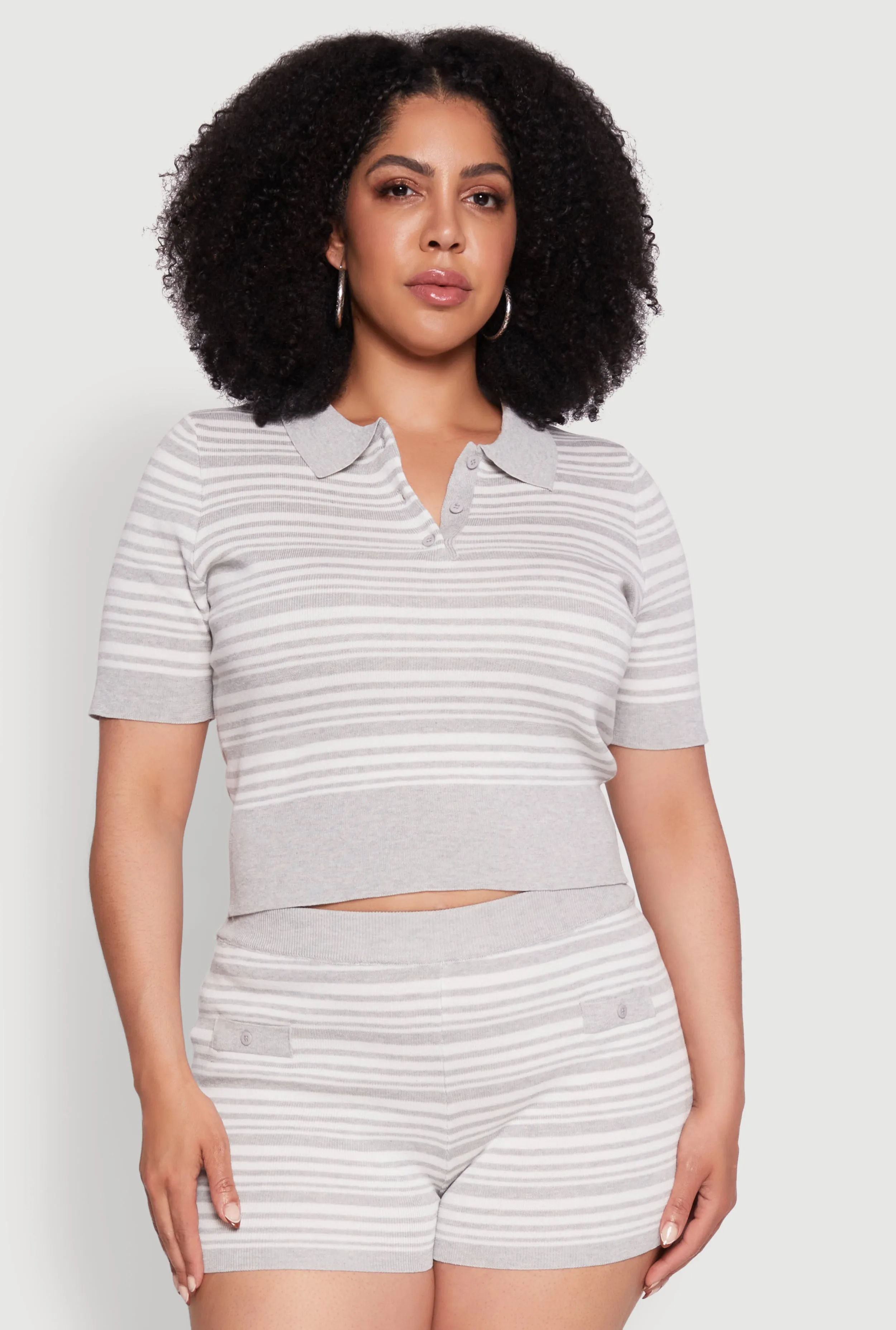 Plus Size Daisy Striped Cropped Polo Shirt sold by Rainbow