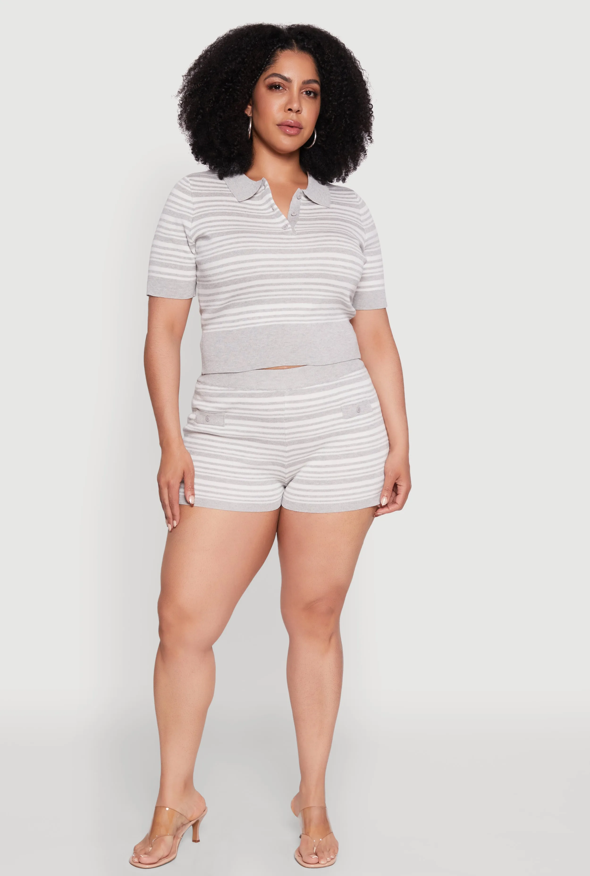 Plus Size Daisy Striped Cropped Polo Shirt sold by Rainbow product image thumbnail 2