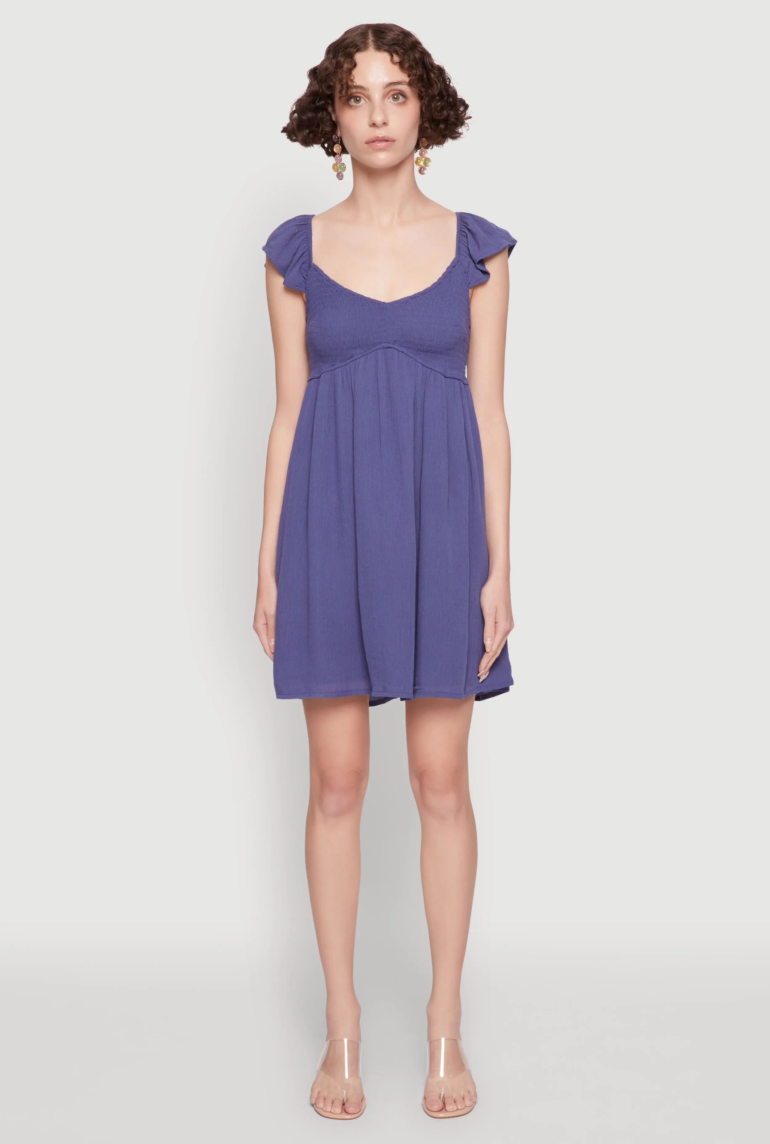 Smocked Flutter Sleeve Empire Waist Mini Dress sold by Rainbow product image thumbnail 2