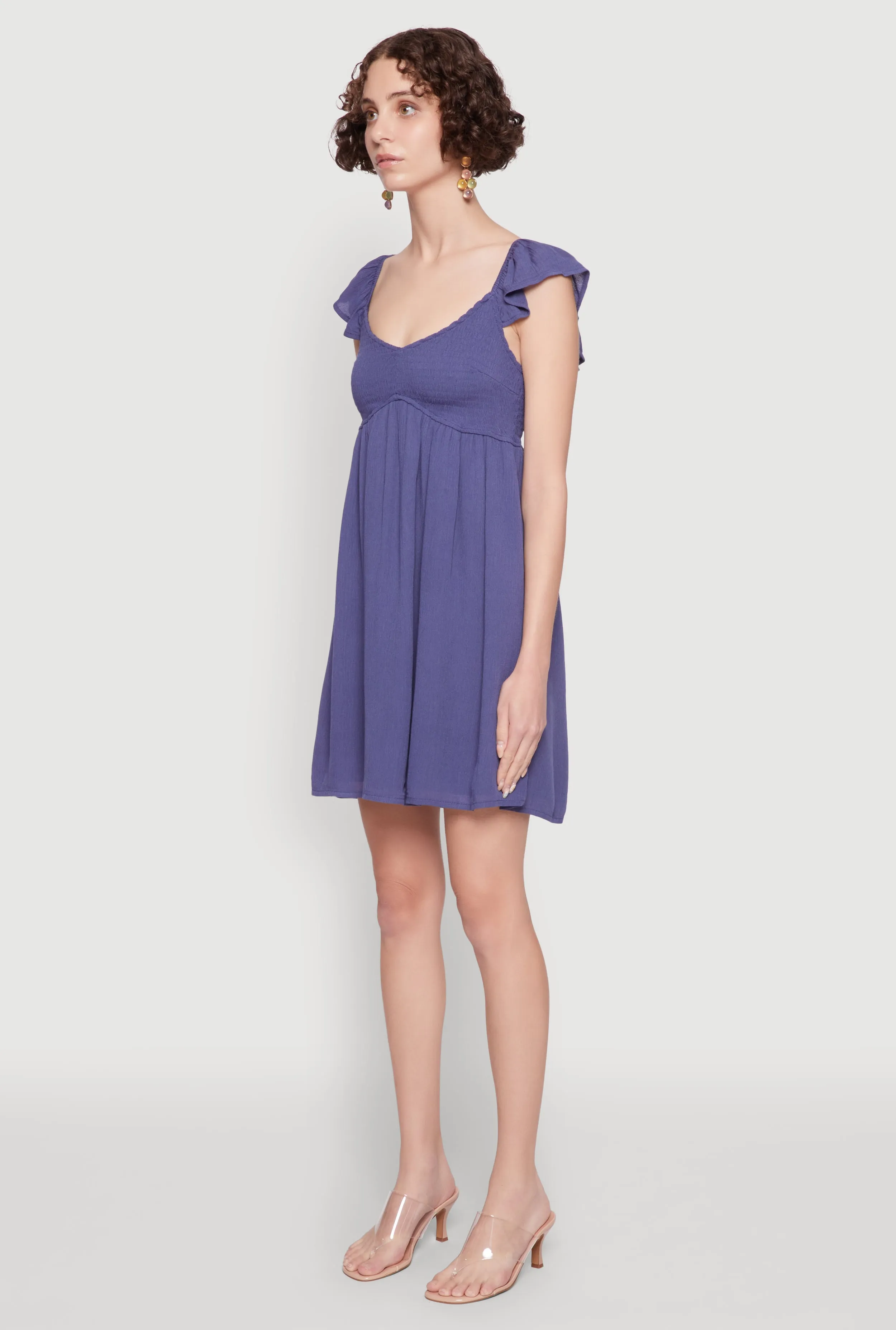 Smocked Flutter Sleeve Empire Waist Mini Dress sold by Rainbow product image thumbnail 3