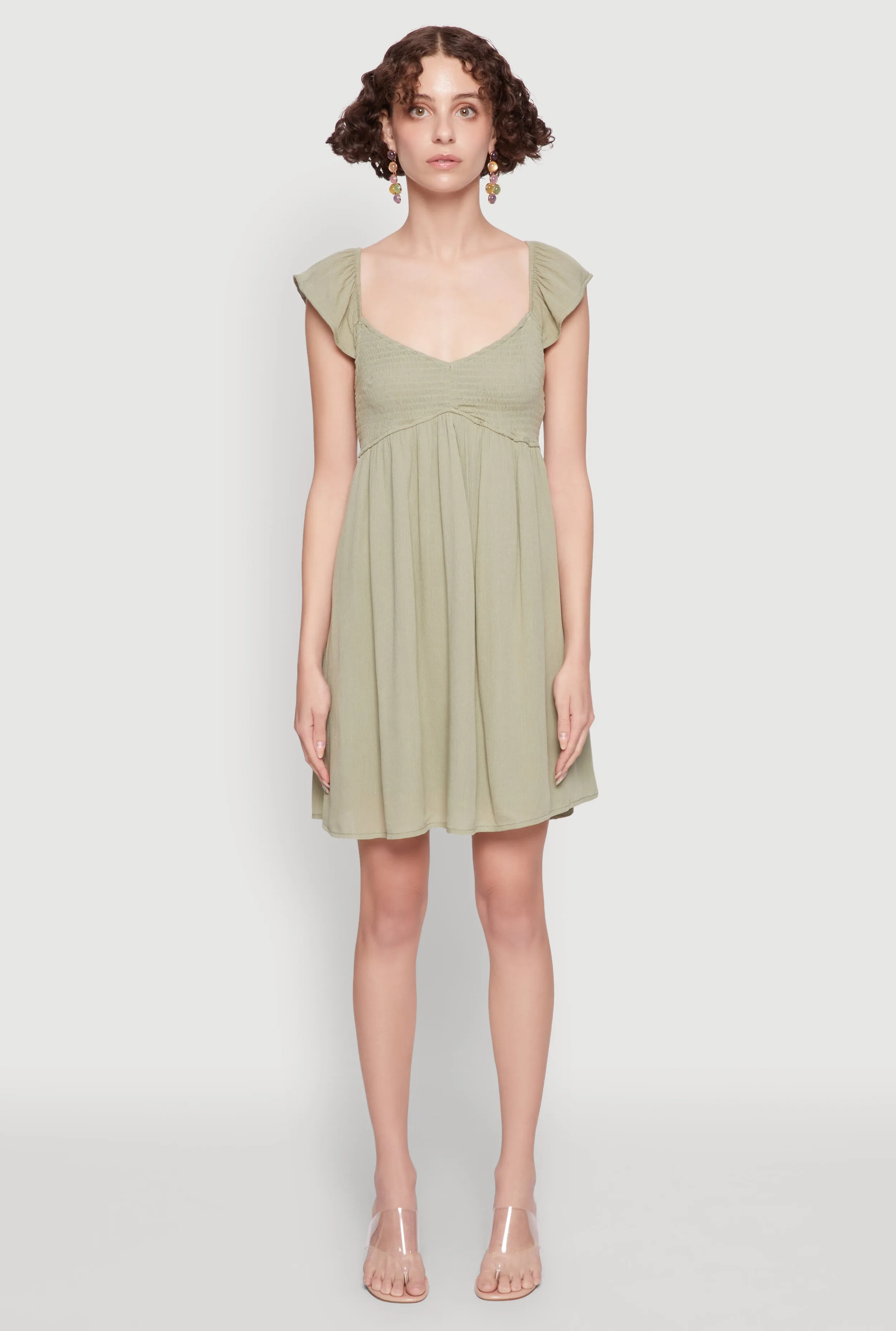 Smocked Flutter Sleeve Empire Waist Mini Dress sold by Rainbow product image thumbnail 2