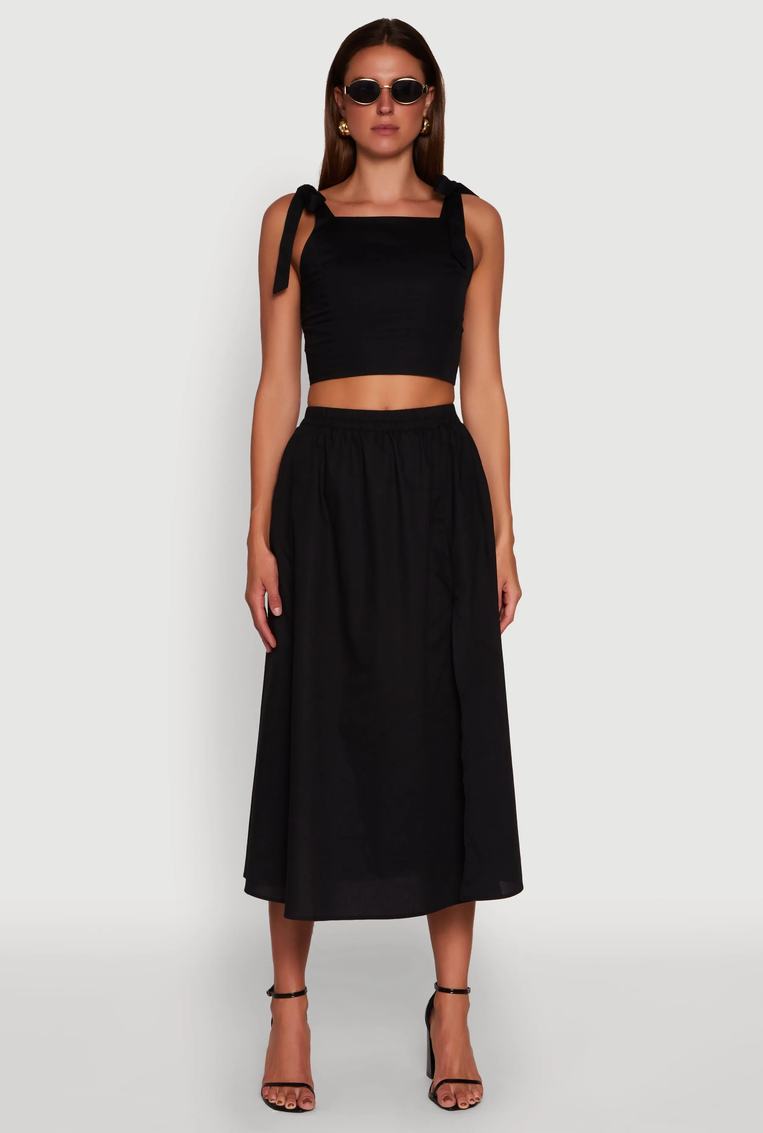 Trendy Poplin High Waisted Side Slit Midi Skirt sold by Rainbow product image thumbnail 2