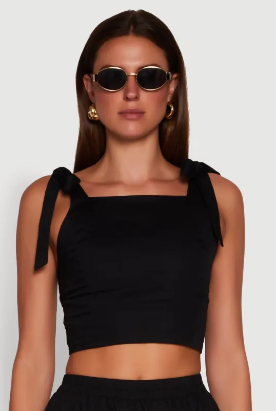 Chic Bow Detail Smocked Crop Top sold by Rainbow