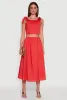 Trendy Poplin High Waisted Side Slit Midi Skirt sold by Rainbow