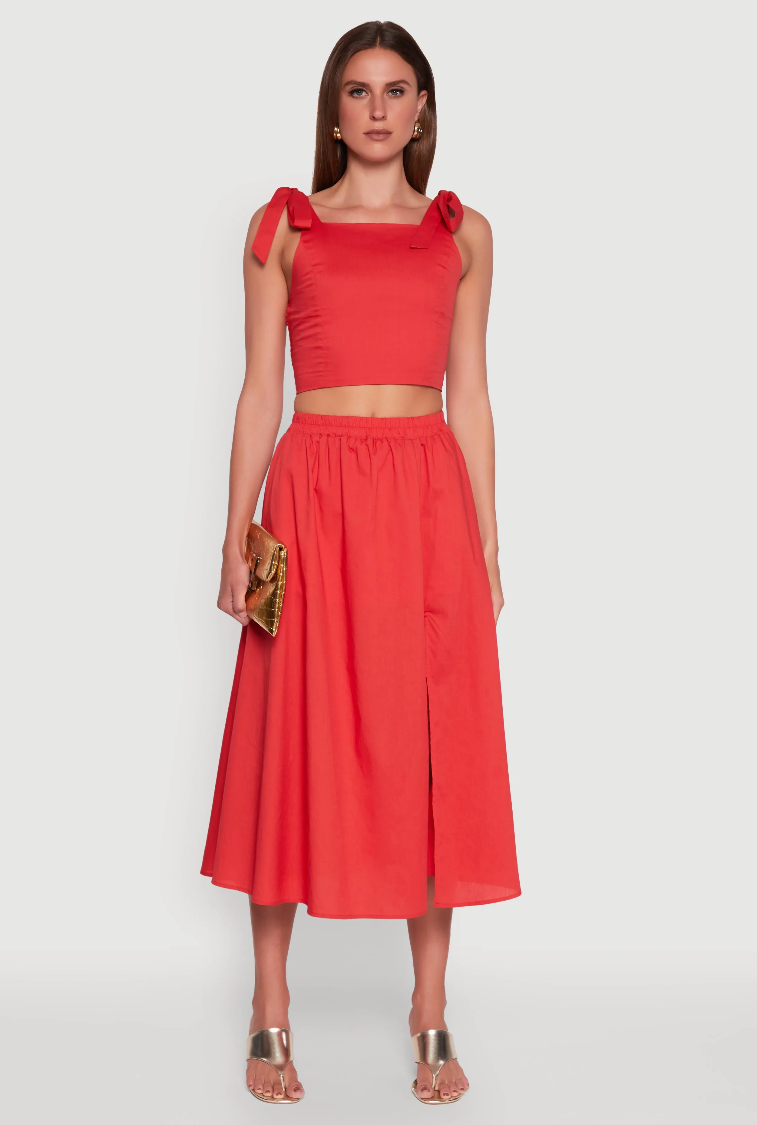 Trendy Poplin High Waisted Side Slit Midi Skirt sold by Rainbow product image thumbnail 2