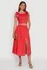 Trendy Poplin High Waisted Side Slit Midi Skirt sold by Rainbow