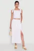 Trendy Poplin High Waisted Side Slit Midi Skirt sold by Rainbow