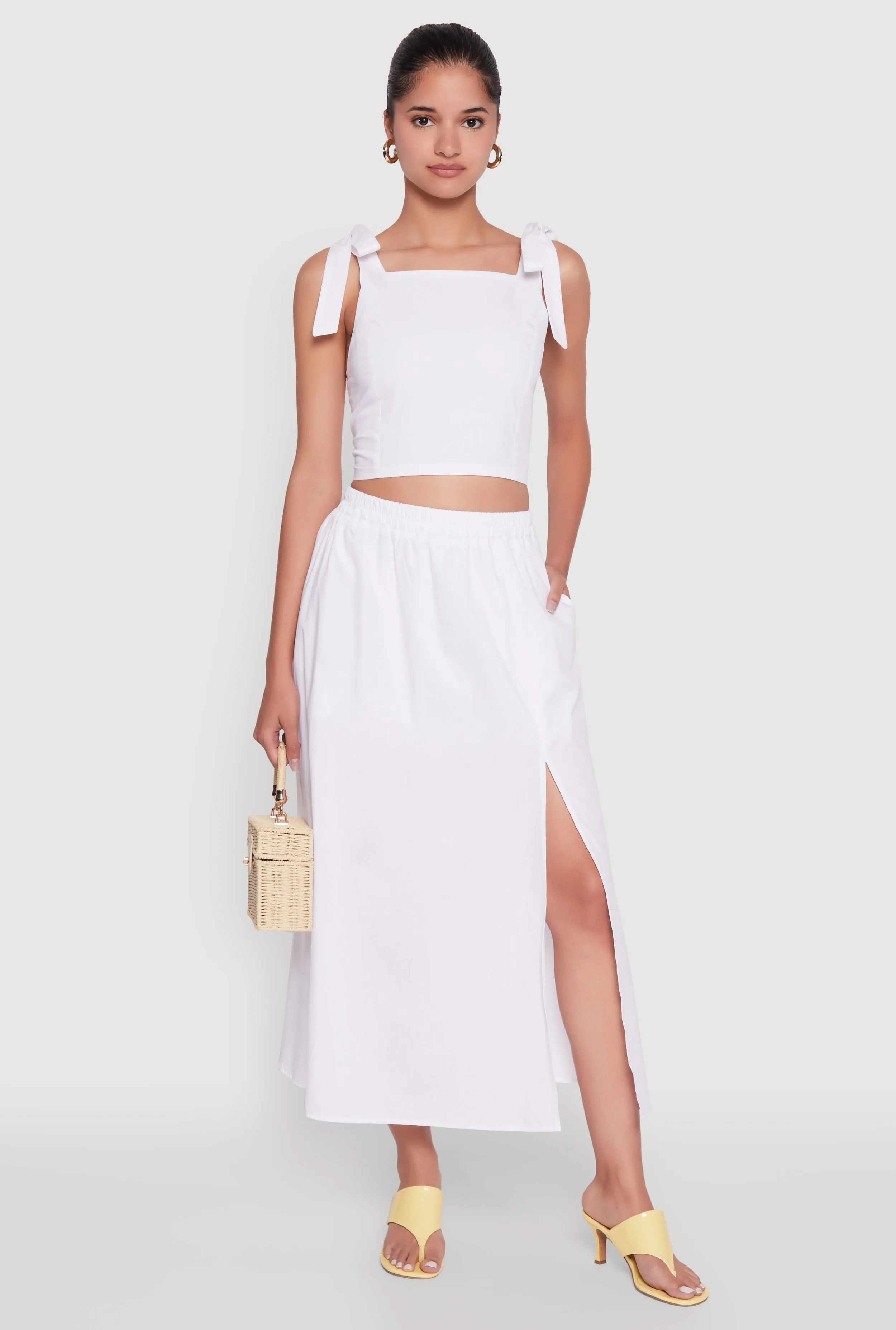 Trendy Poplin High Waisted Side Slit Midi Skirt sold by Rainbow