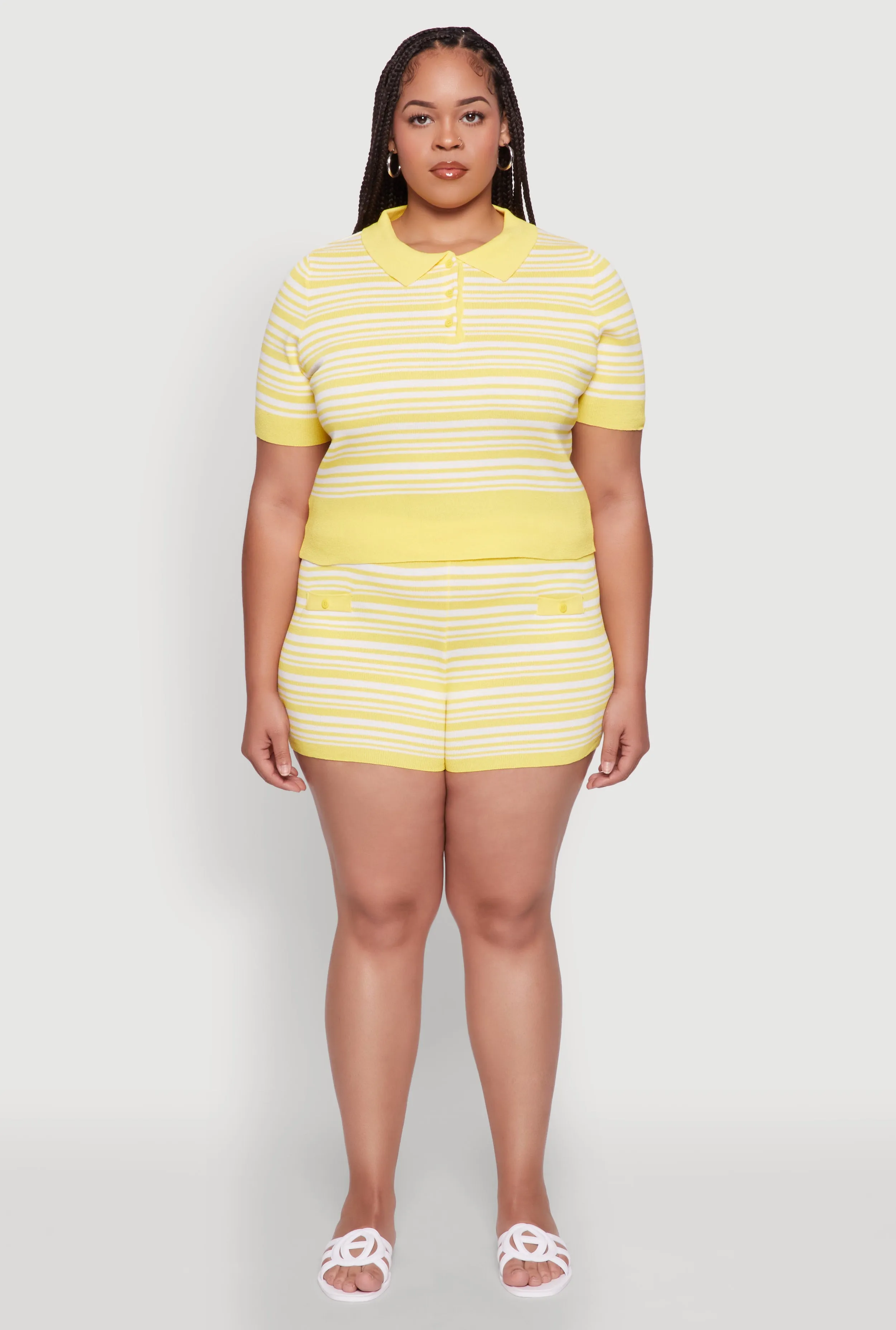 Plus Size Daisy Striped Cropped Polo Shirt sold by Rainbow product image thumbnail 3