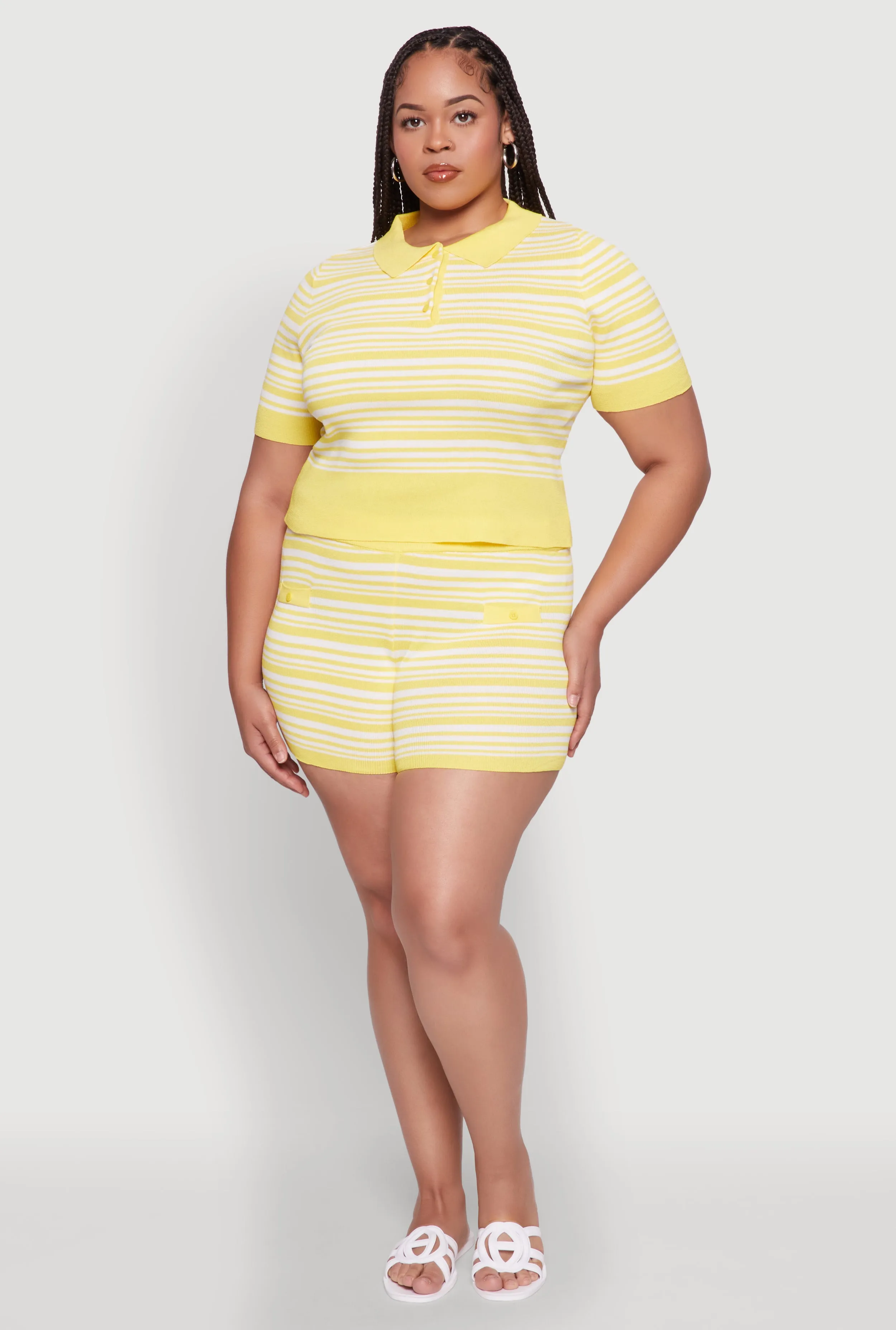 Plus Size Daisy Striped Cropped Polo Shirt sold by Rainbow product image thumbnail 2