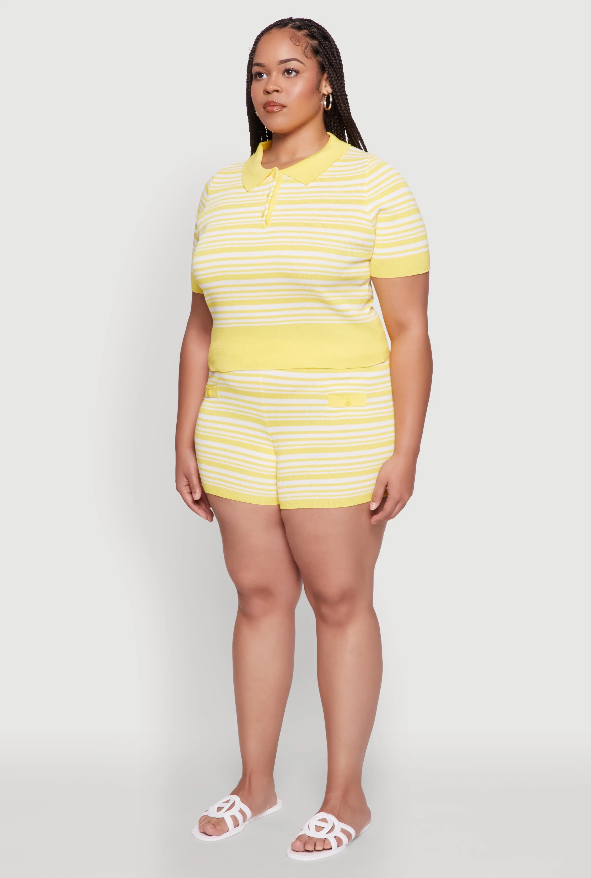 Plus Size Daisy Striped Cropped Polo Shirt sold by Rainbow product image thumbnail 5