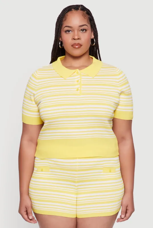 Plus Size Daisy Striped Cropped Polo Shirt made by Daisy