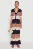Chic Crocheted Striped Button Front Cardigan sold by Rainbow