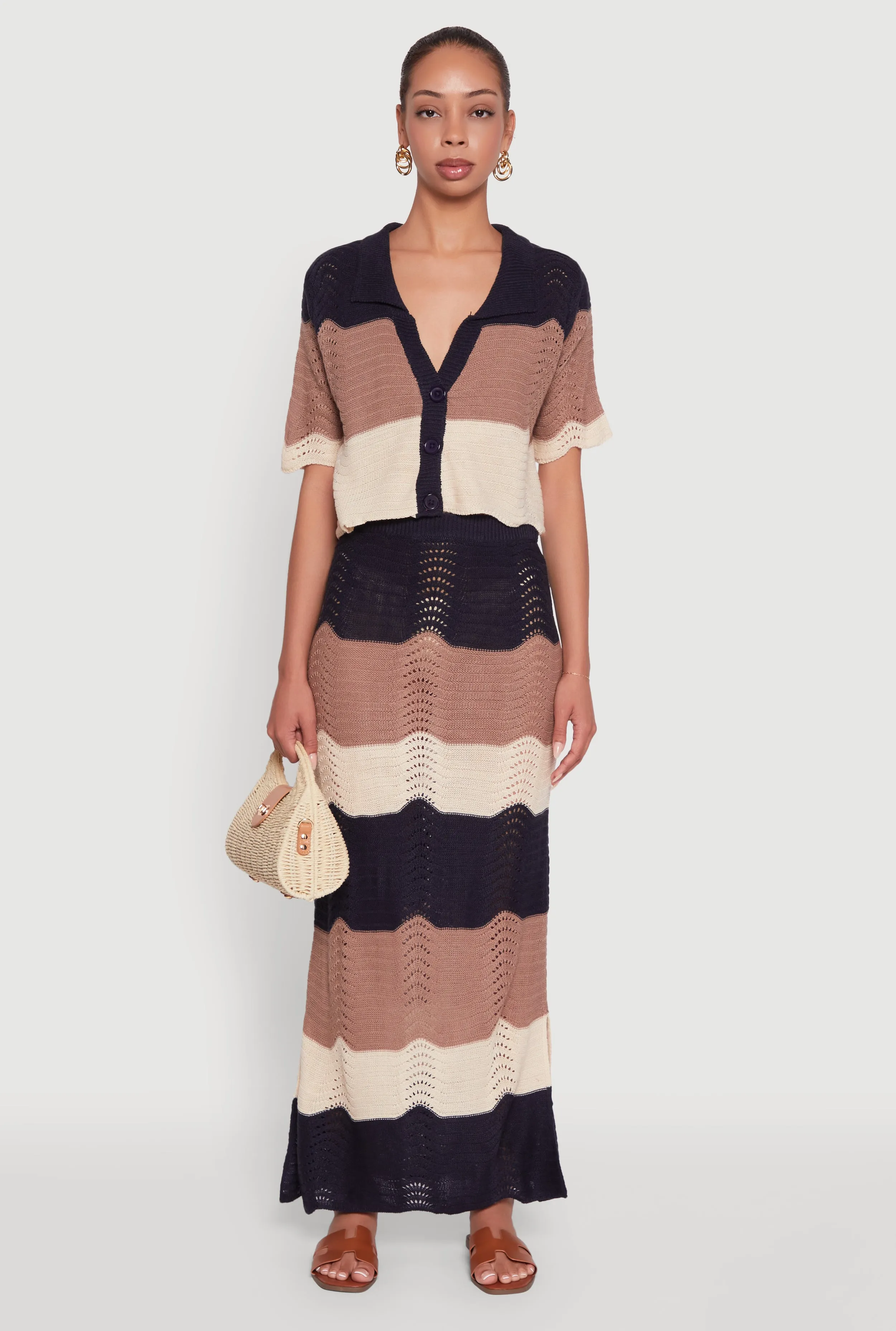 Chic Crocheted Striped Button Front Cardigan sold by Rainbow product image thumbnail 3