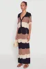 Chic Crocheted Striped Button Front Cardigan sold by Rainbow