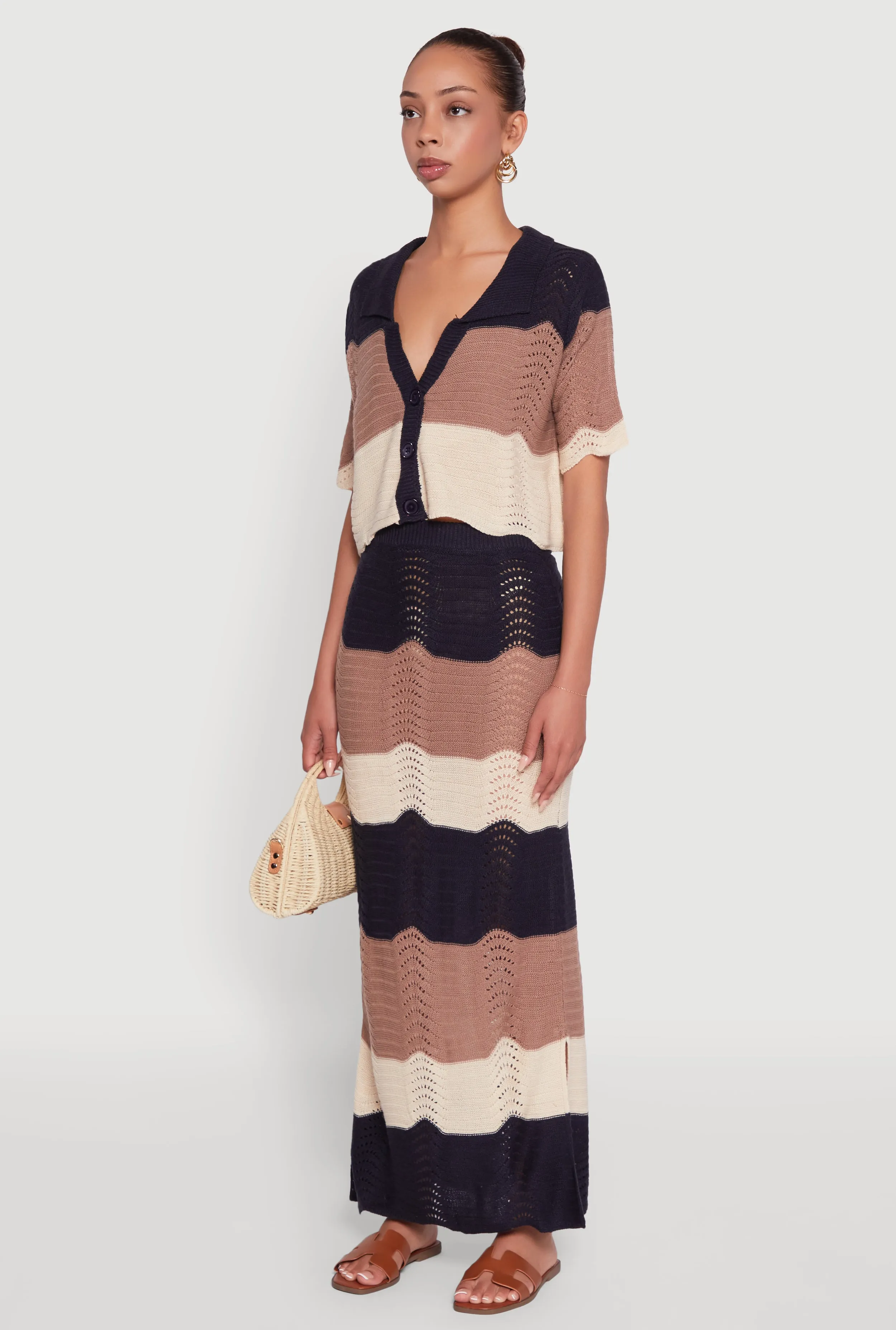 Chic Crocheted Striped Button Front Cardigan sold by Rainbow product image thumbnail 5