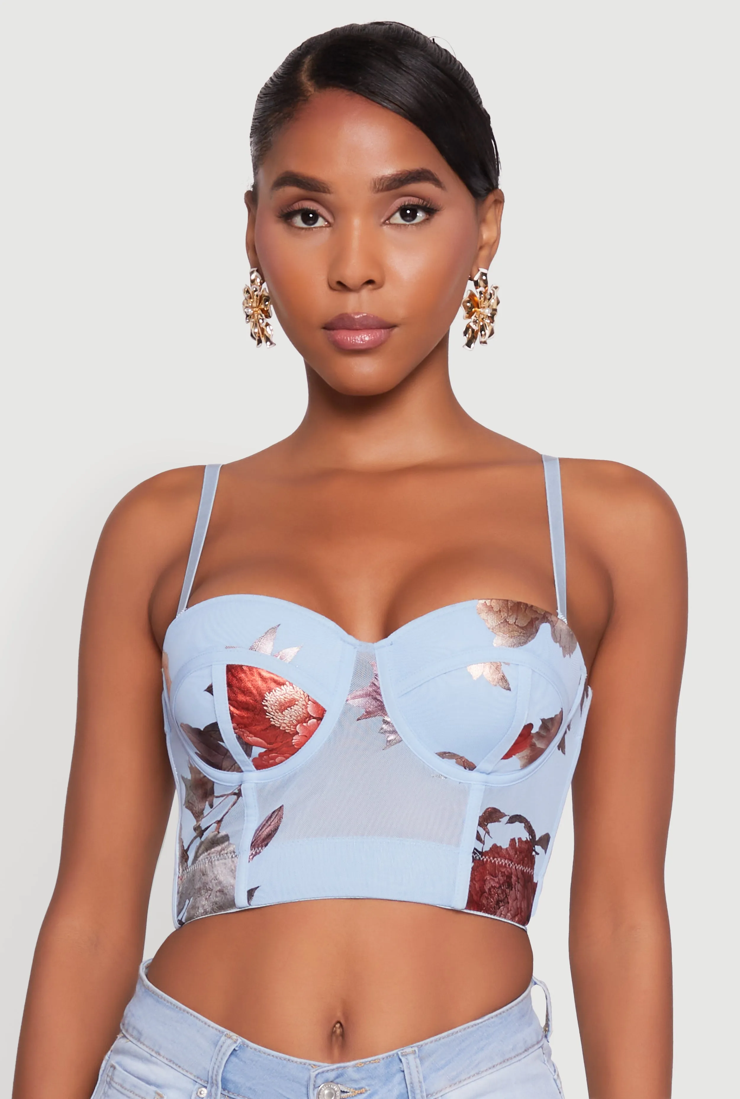 Stylish Floral Mesh Bustier Crop Top sold by Rainbow product image thumbnail 2