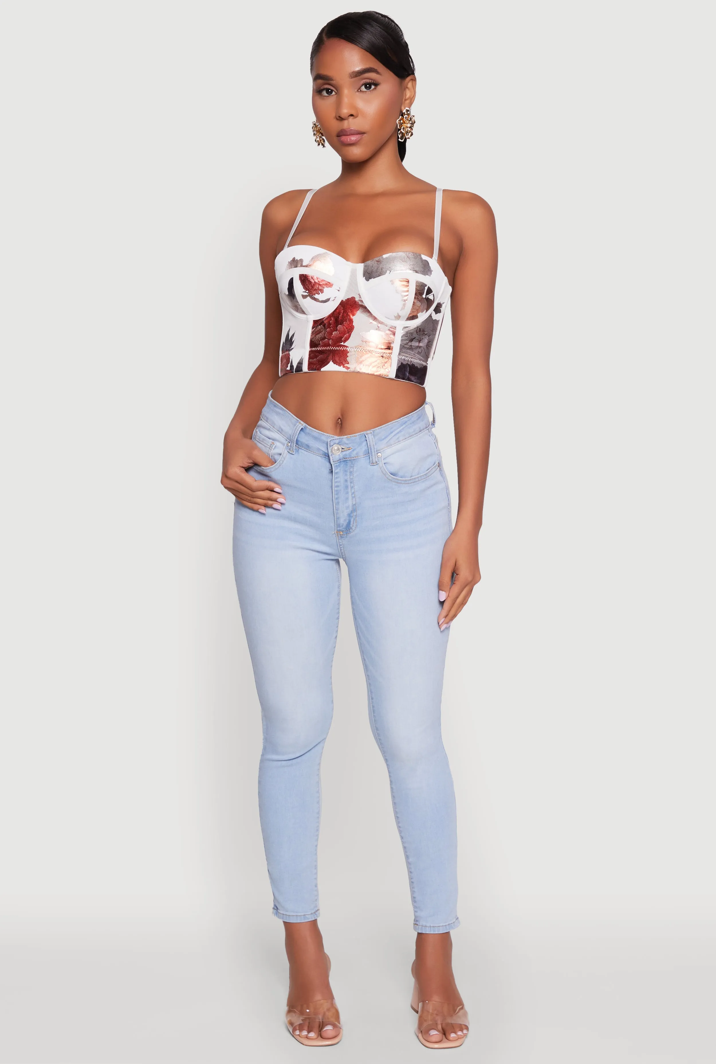 Stylish Floral Mesh Bustier Crop Top sold by Rainbow