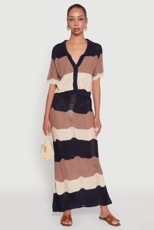 Chic Crochet High Waisted Striped Maxi Skirt sold by Rainbow