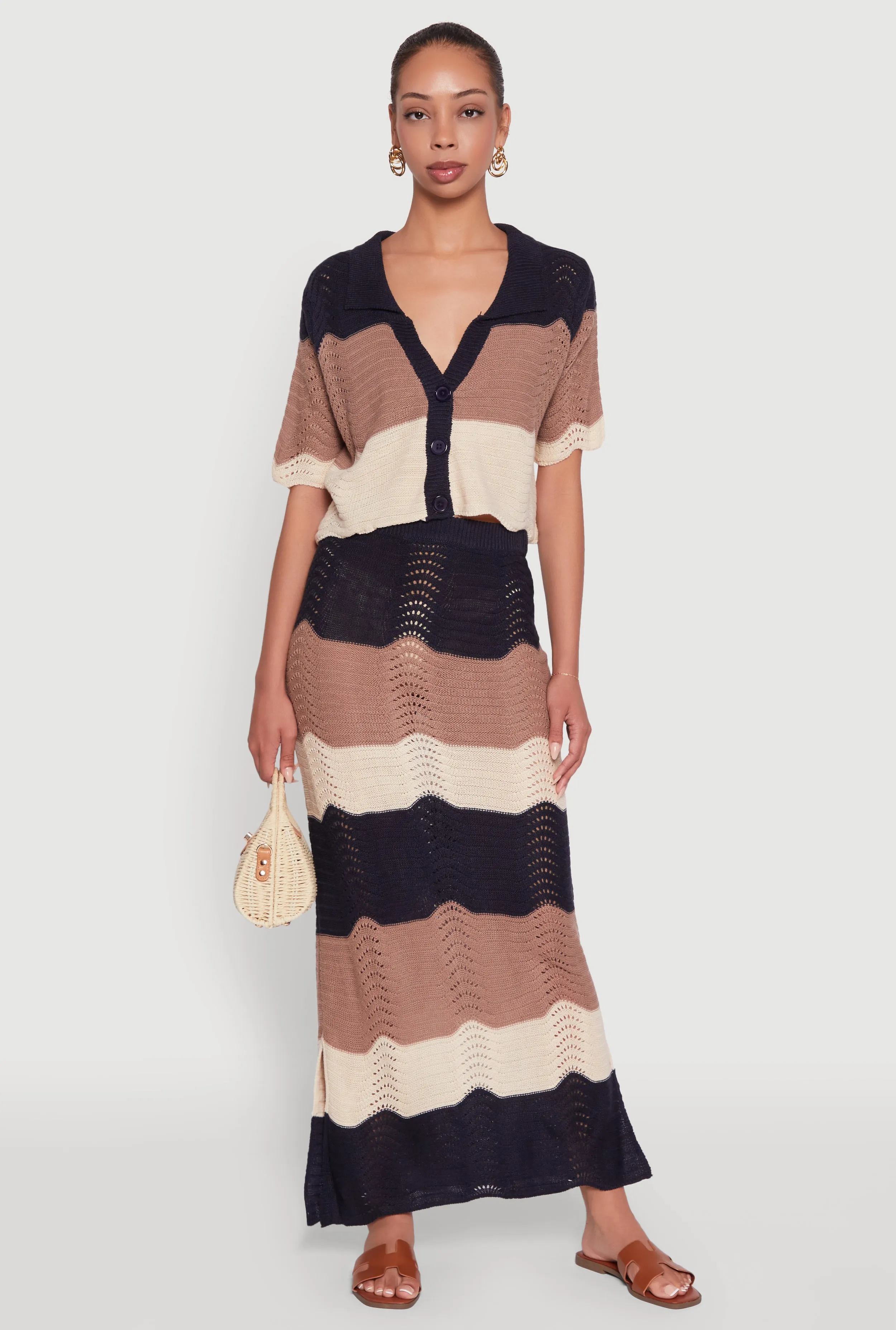 Chic Crochet High Waisted Striped Maxi Skirt sold by Rainbow