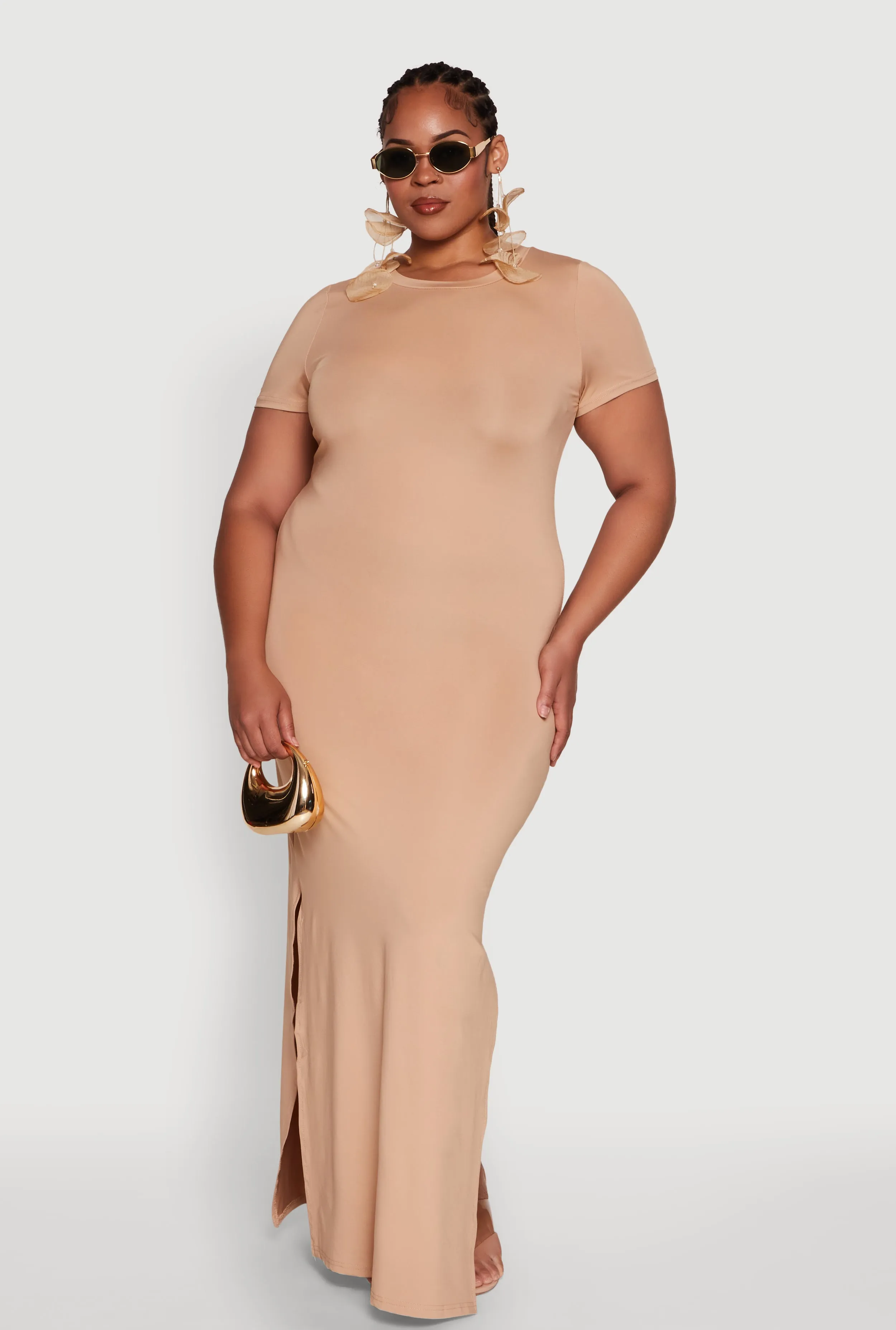 Plus Size Daisy Crew Neck Side Slit T-Shirt Dress sold by Rainbow