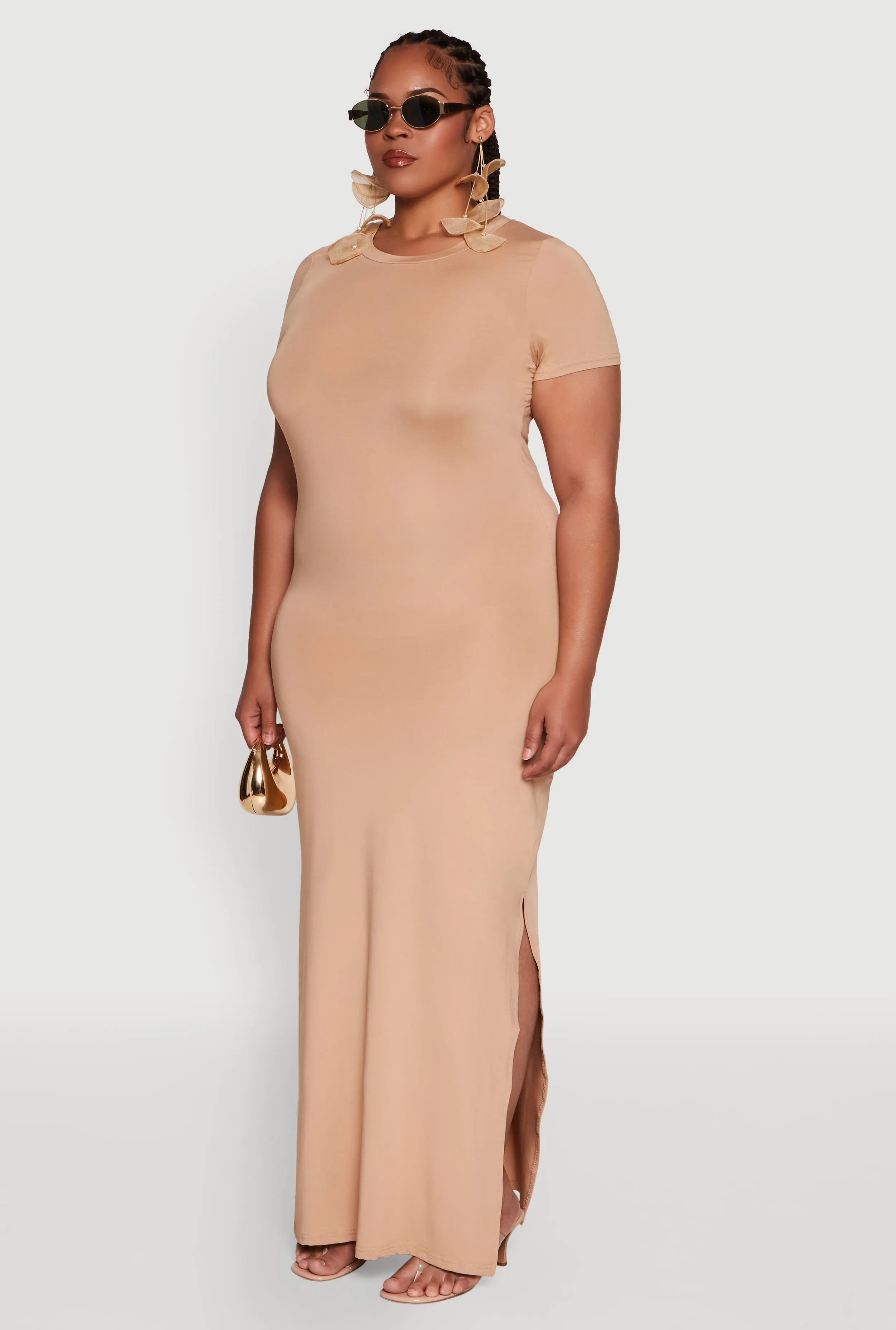 Plus Size Daisy Crew Neck Side Slit T-Shirt Dress sold by Rainbow product image thumbnail 3