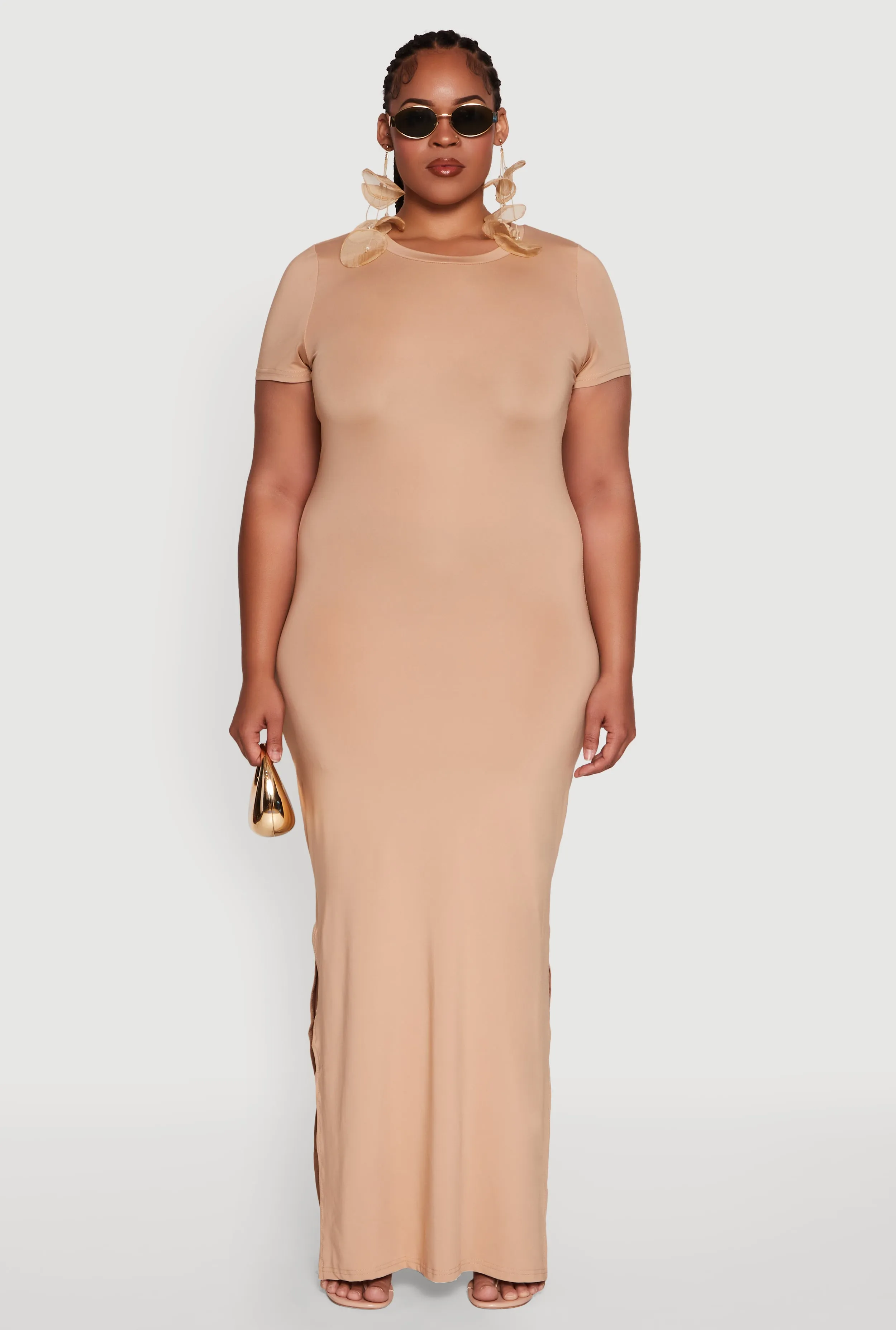 Plus Size Daisy Crew Neck Side Slit T-Shirt Dress sold by Rainbow product image thumbnail 2