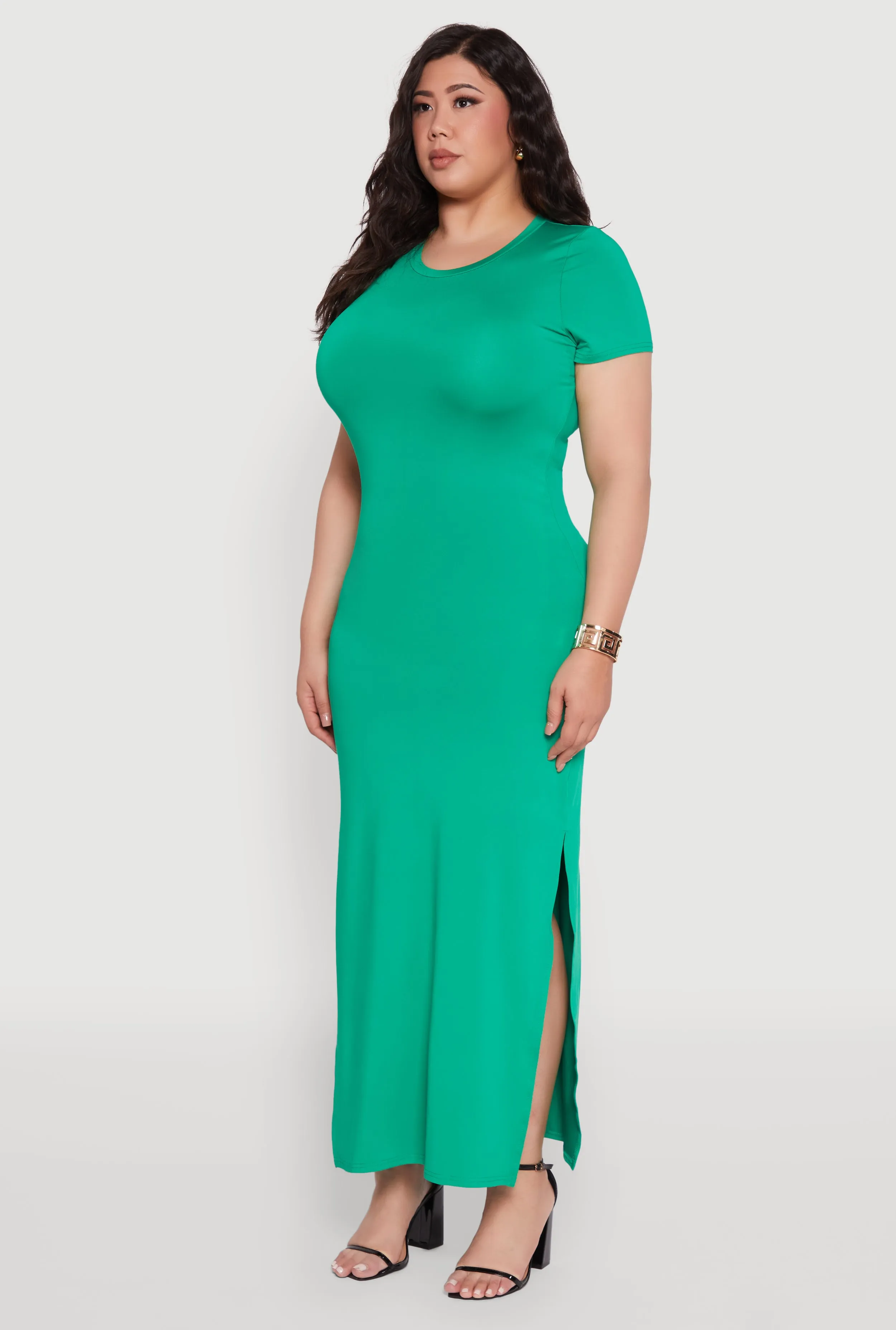 Plus Size Daisy Crew Neck Side Slit T-Shirt Dress sold by Rainbow product image thumbnail 3