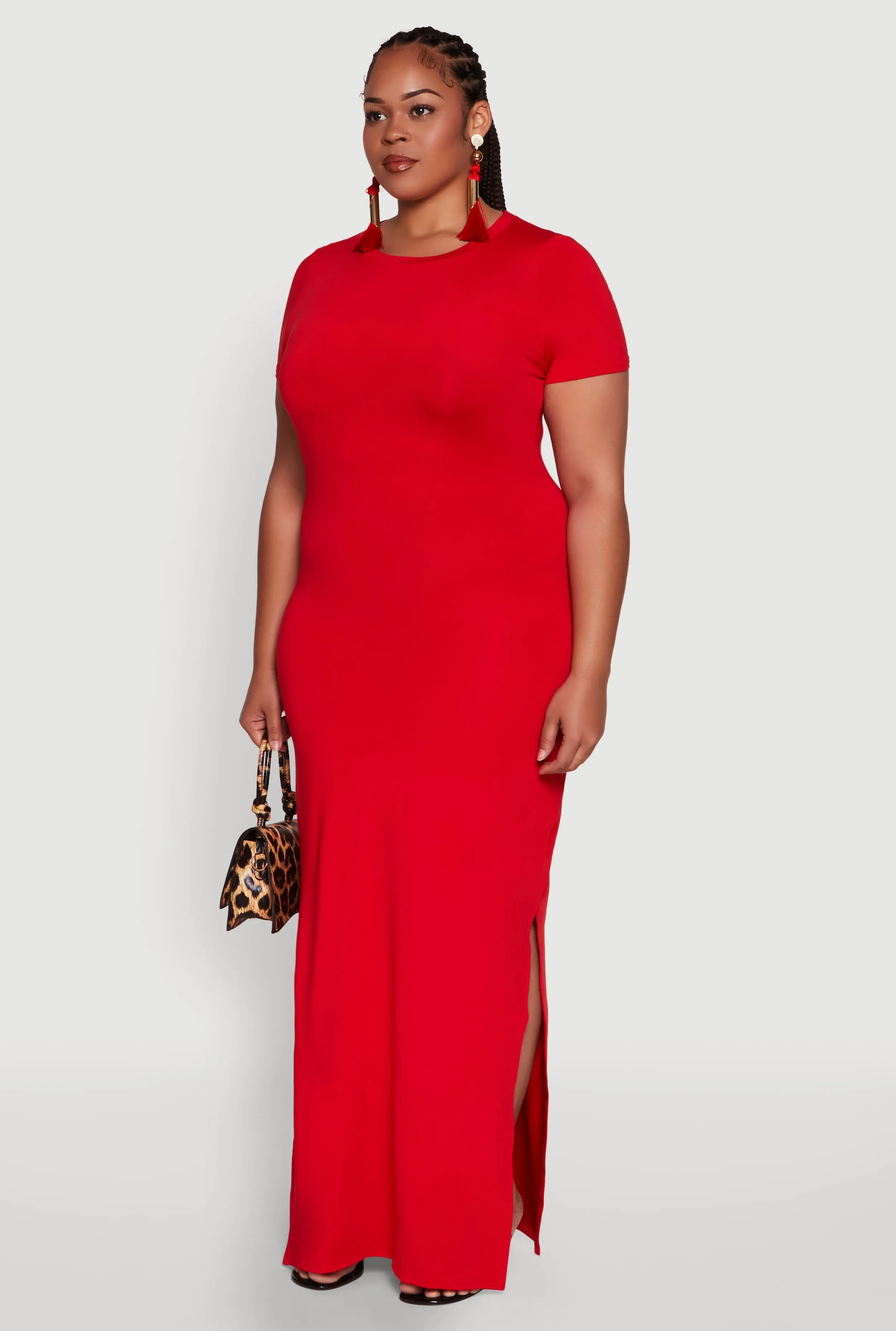 Plus Size Daisy Crew Neck Side Slit T-Shirt Dress sold by Rainbow product image thumbnail 3