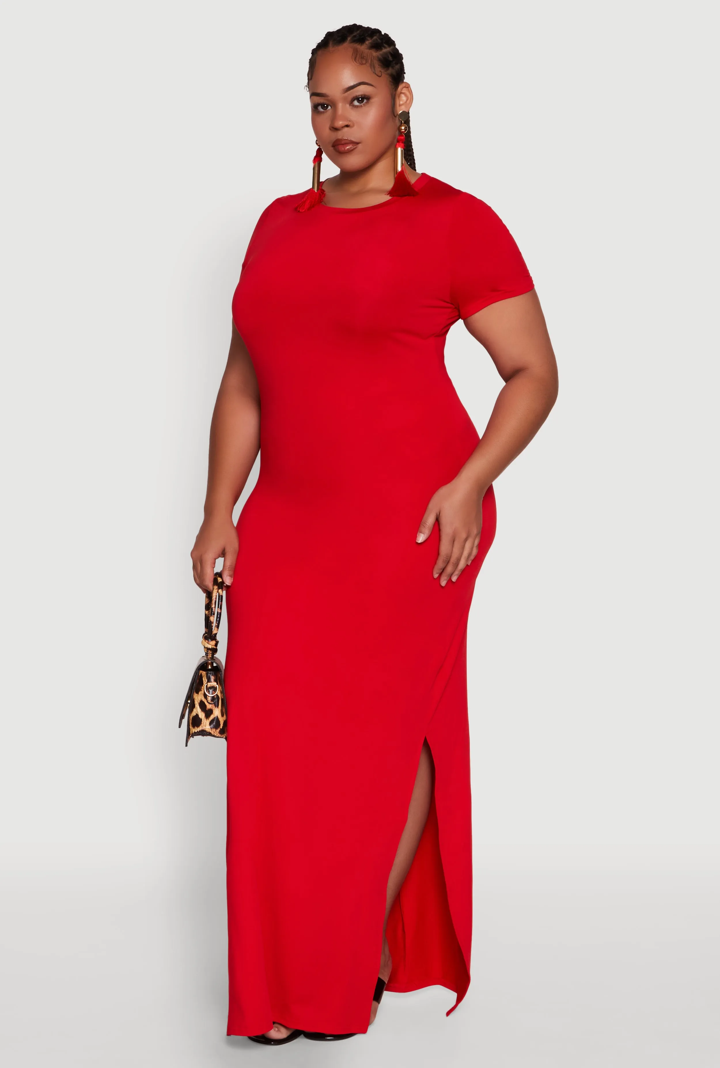 Plus Size Daisy Crew Neck Side Slit T-Shirt Dress sold by Rainbow