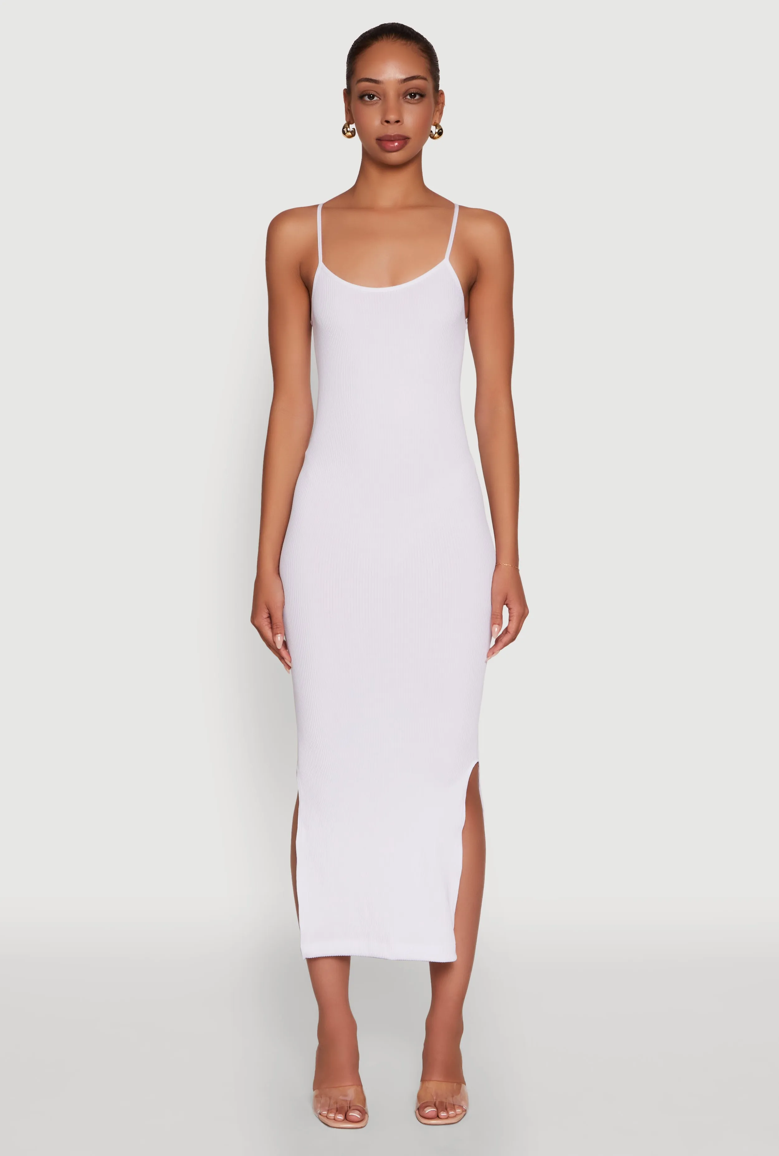 Trendy Ribbed Knit Side Slit Midi Dress sold by Rainbow