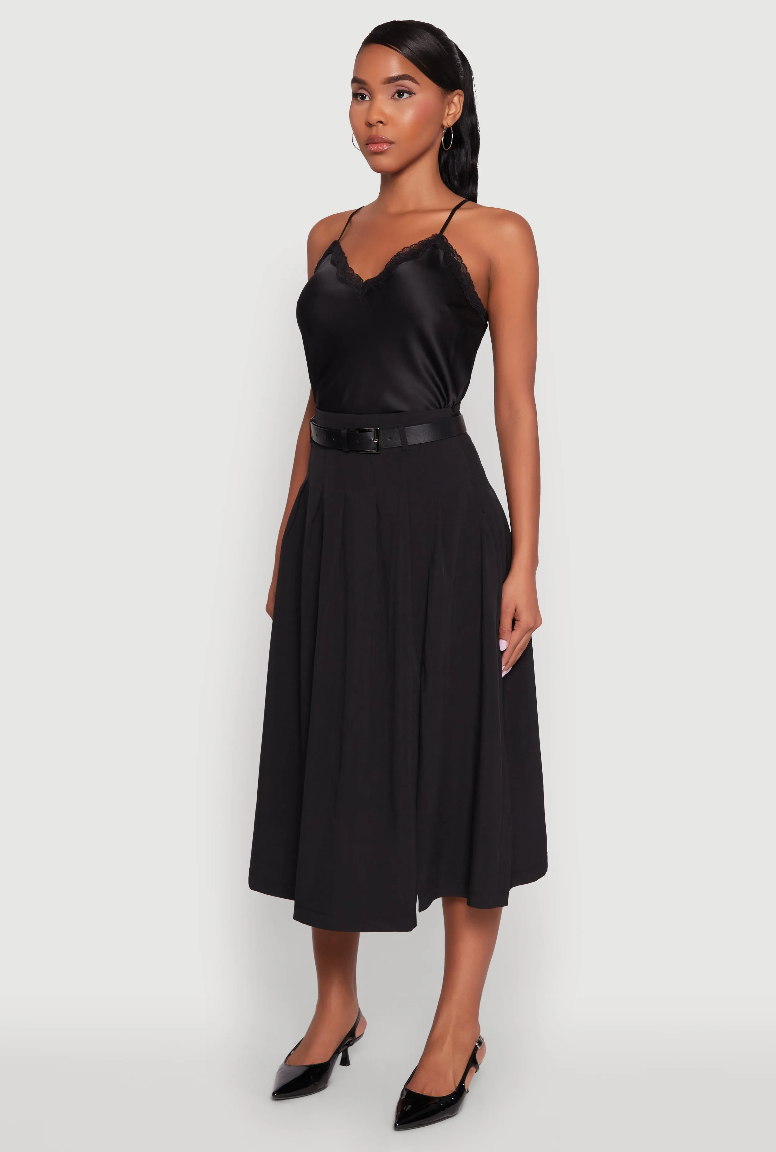 Trendy High Waisted Pleated Mid Length Skirt with Belt sold by Rainbow product image thumbnail 3