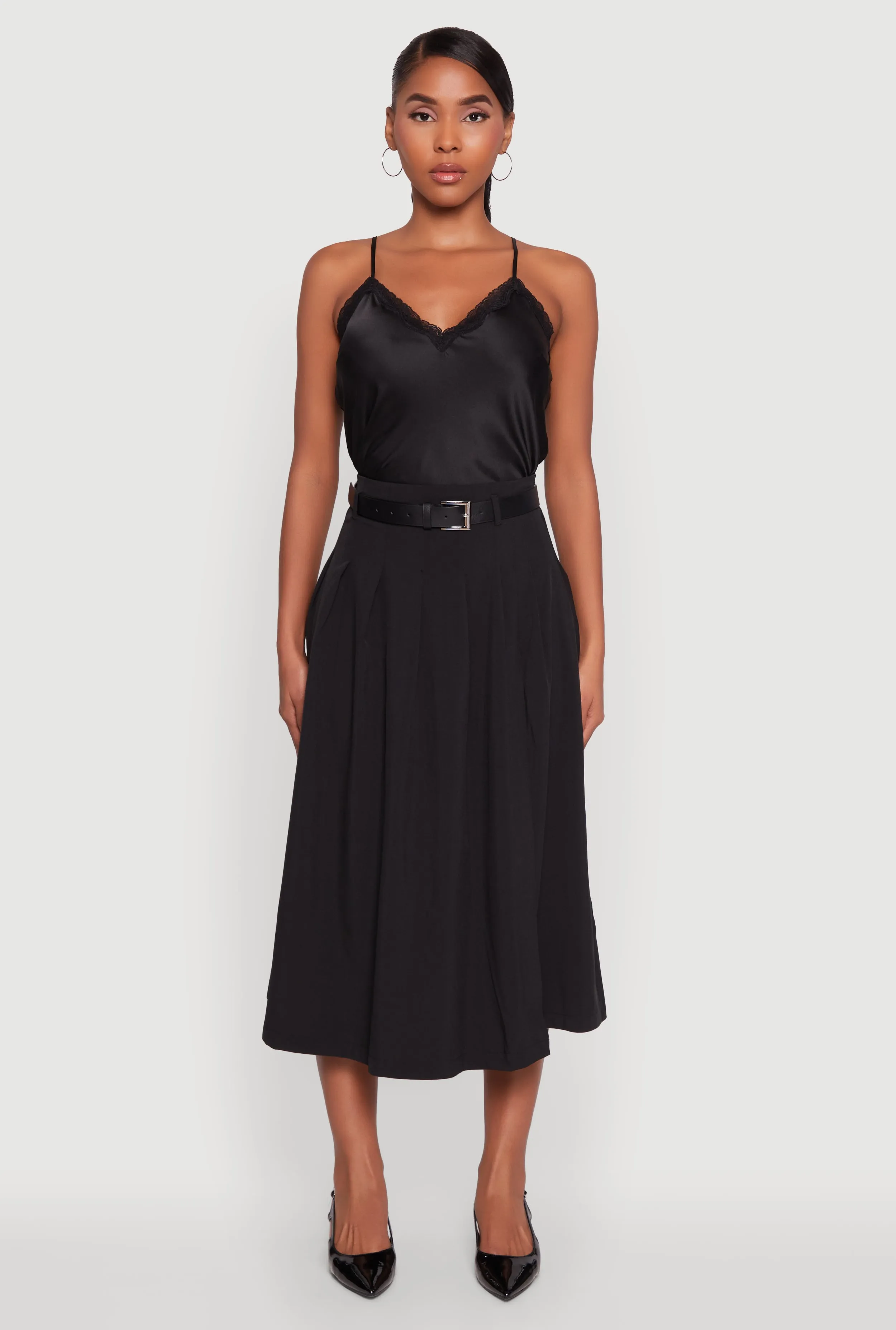 Trendy High Waisted Pleated Mid Length Skirt with Belt sold by Rainbow product image thumbnail 2