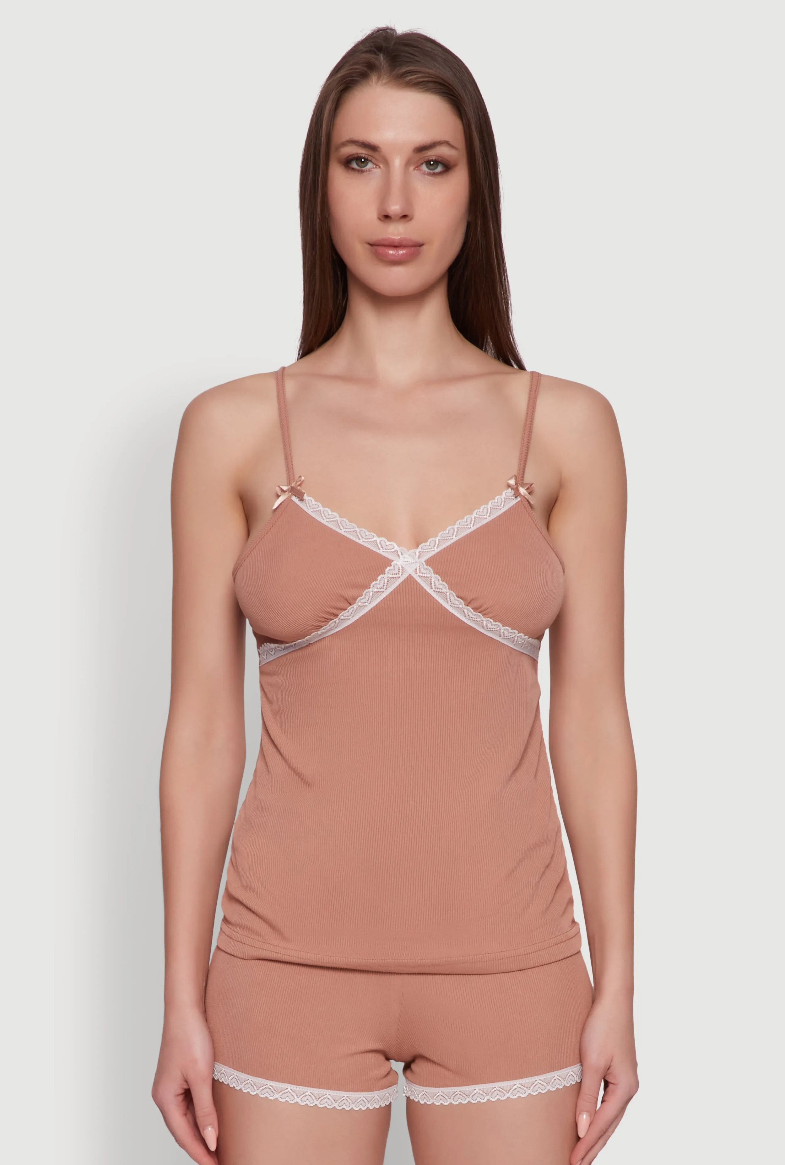 Rib Knit Lace Trim Pajama Set sold by Rainbow