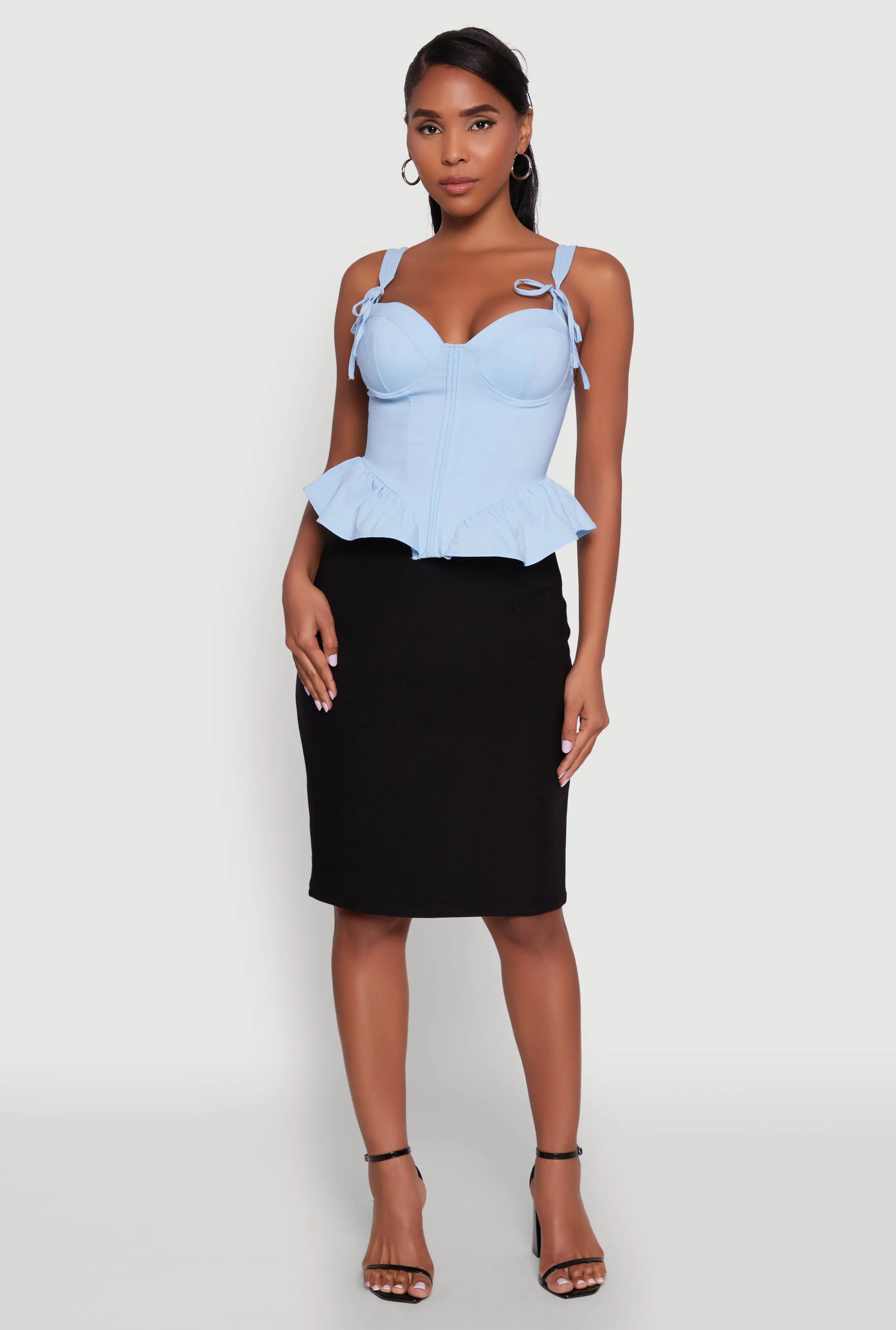 Iris Peplum Bustier Top with Padded Cups and Tie Straps sold by Rainbow