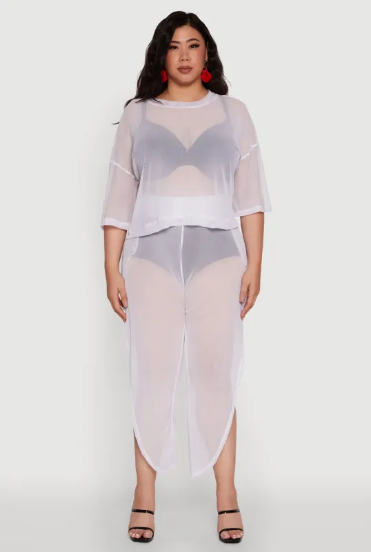 Plus Size Trendy High Waist Side Slit Mesh Palazzo Pants sold by Rainbow