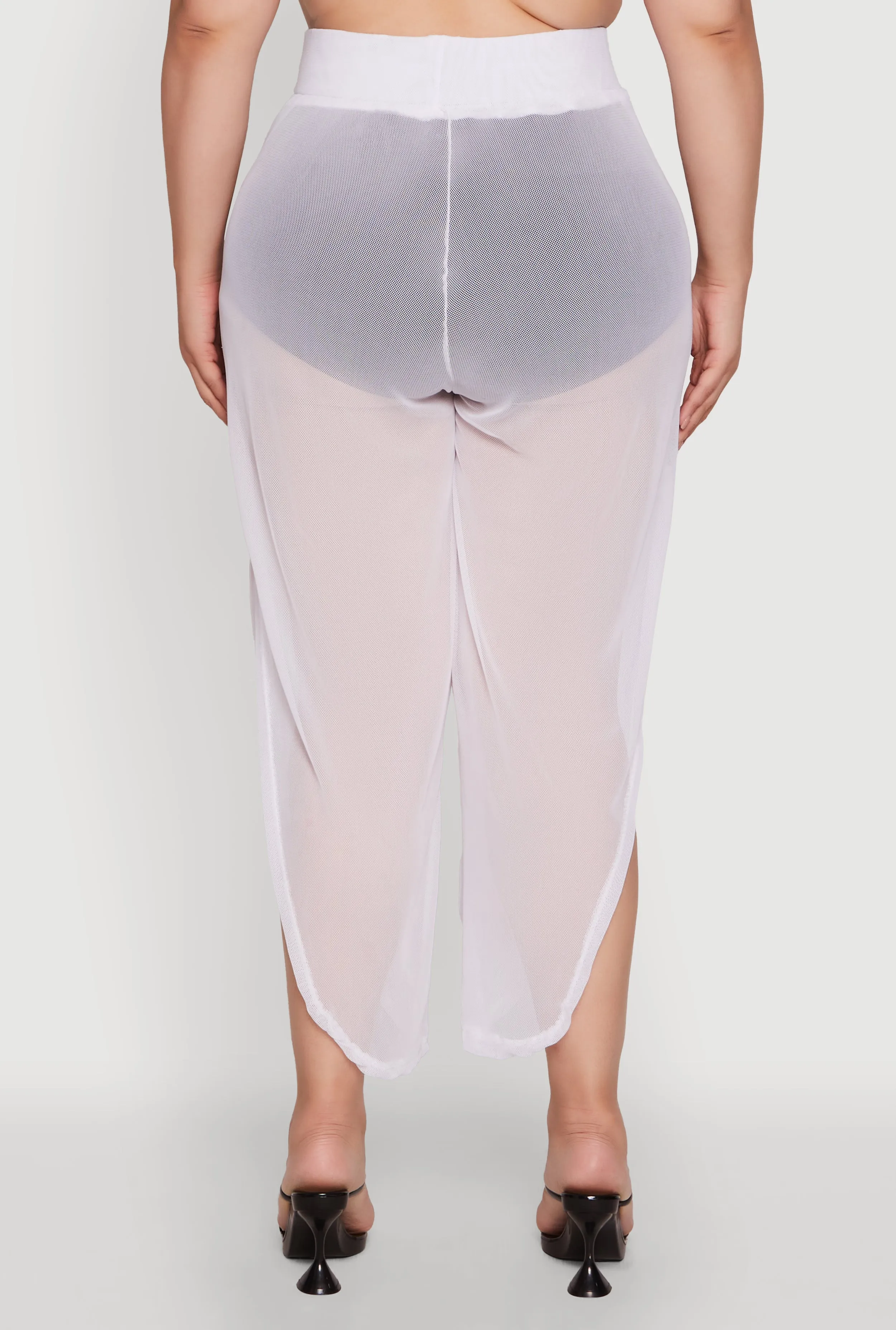 Plus Size Trendy High Waist Side Slit Mesh Palazzo Pants sold by Rainbow product image thumbnail 5