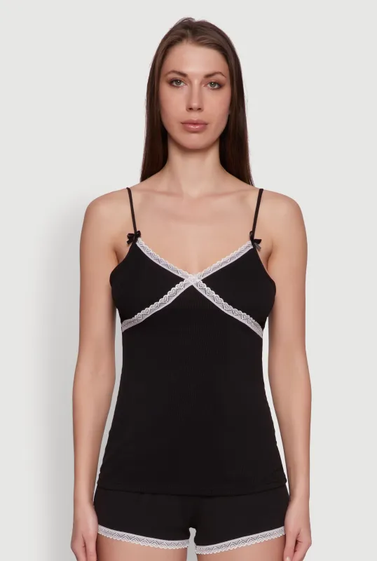 Rib Knit Lace Trim Pajama Set sold by Rainbow