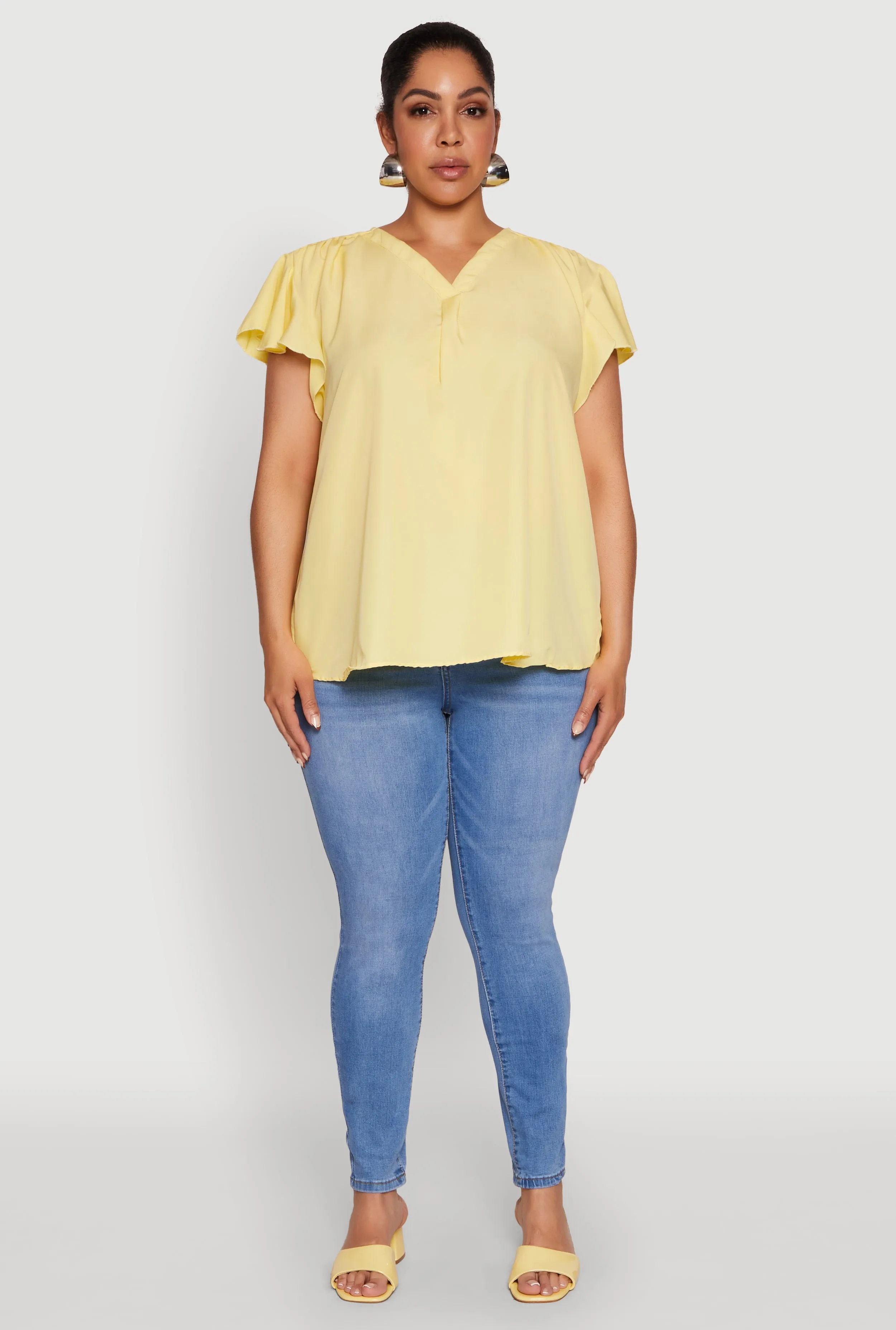 Plus Size Chic V Neck Flutter Sleeve Blouse sold by Rainbow