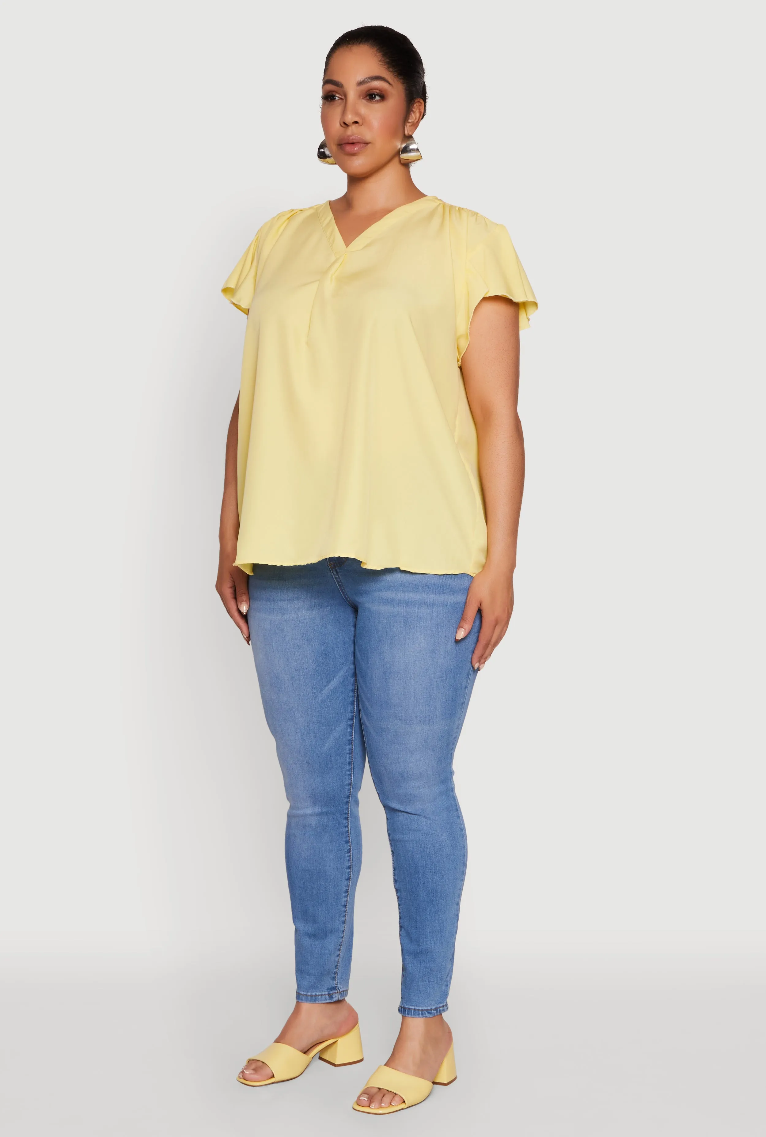 Plus Size Chic V Neck Flutter Sleeve Blouse sold by Rainbow product image thumbnail 5