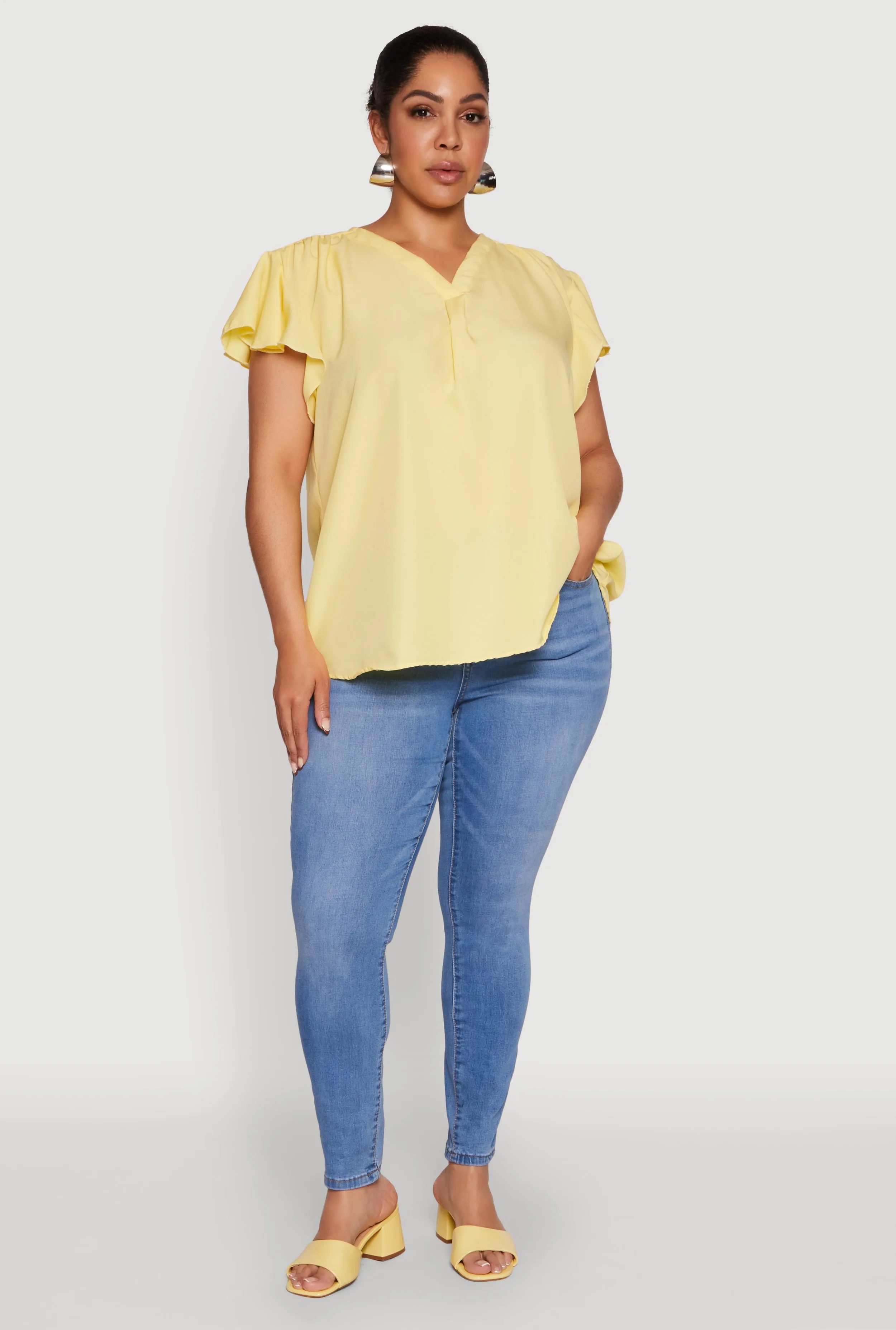 Plus Size Chic V Neck Flutter Sleeve Blouse sold by Rainbow product image thumbnail 3