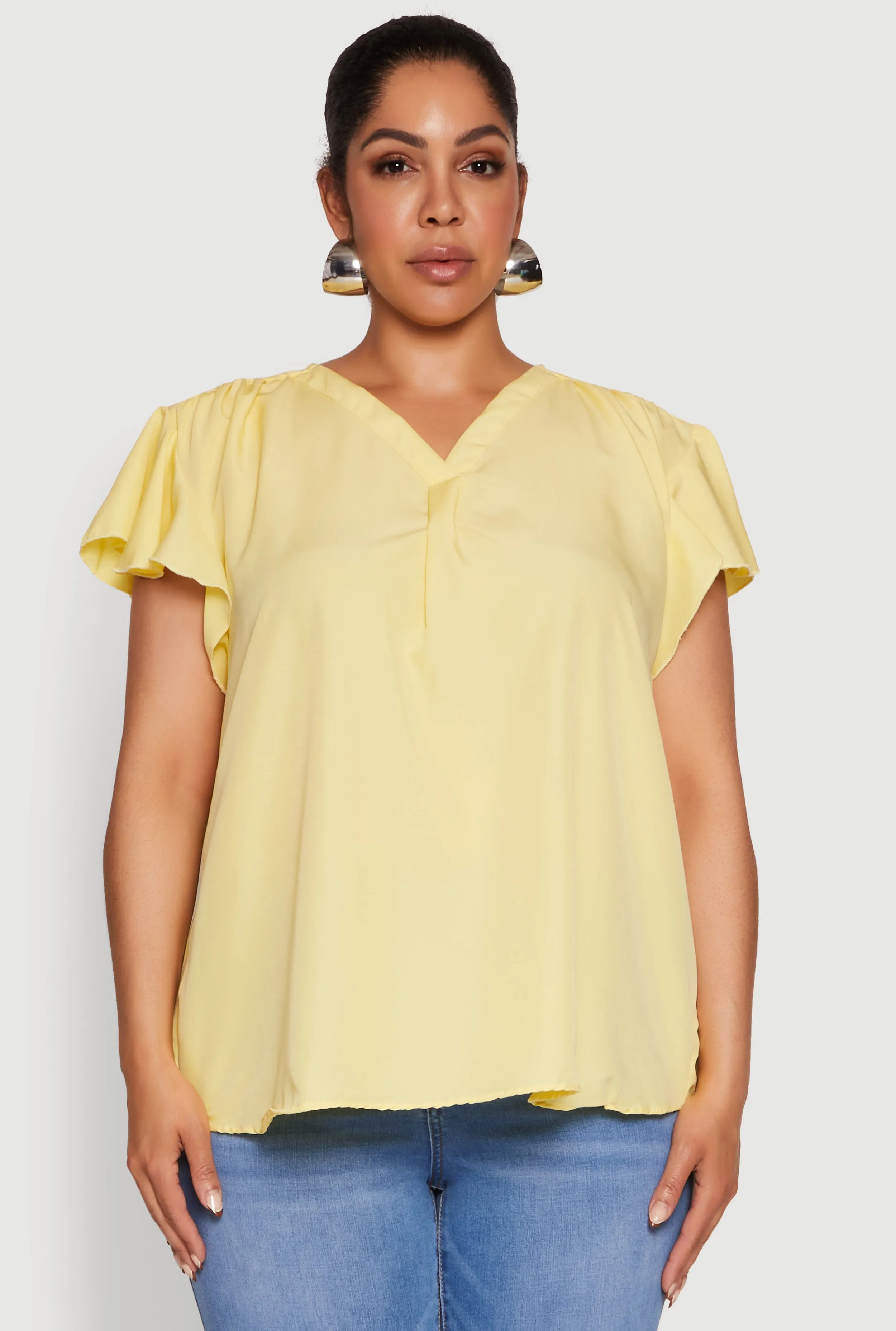 Plus Size Chic V Neck Flutter Sleeve Blouse sold by Rainbow product image thumbnail 2