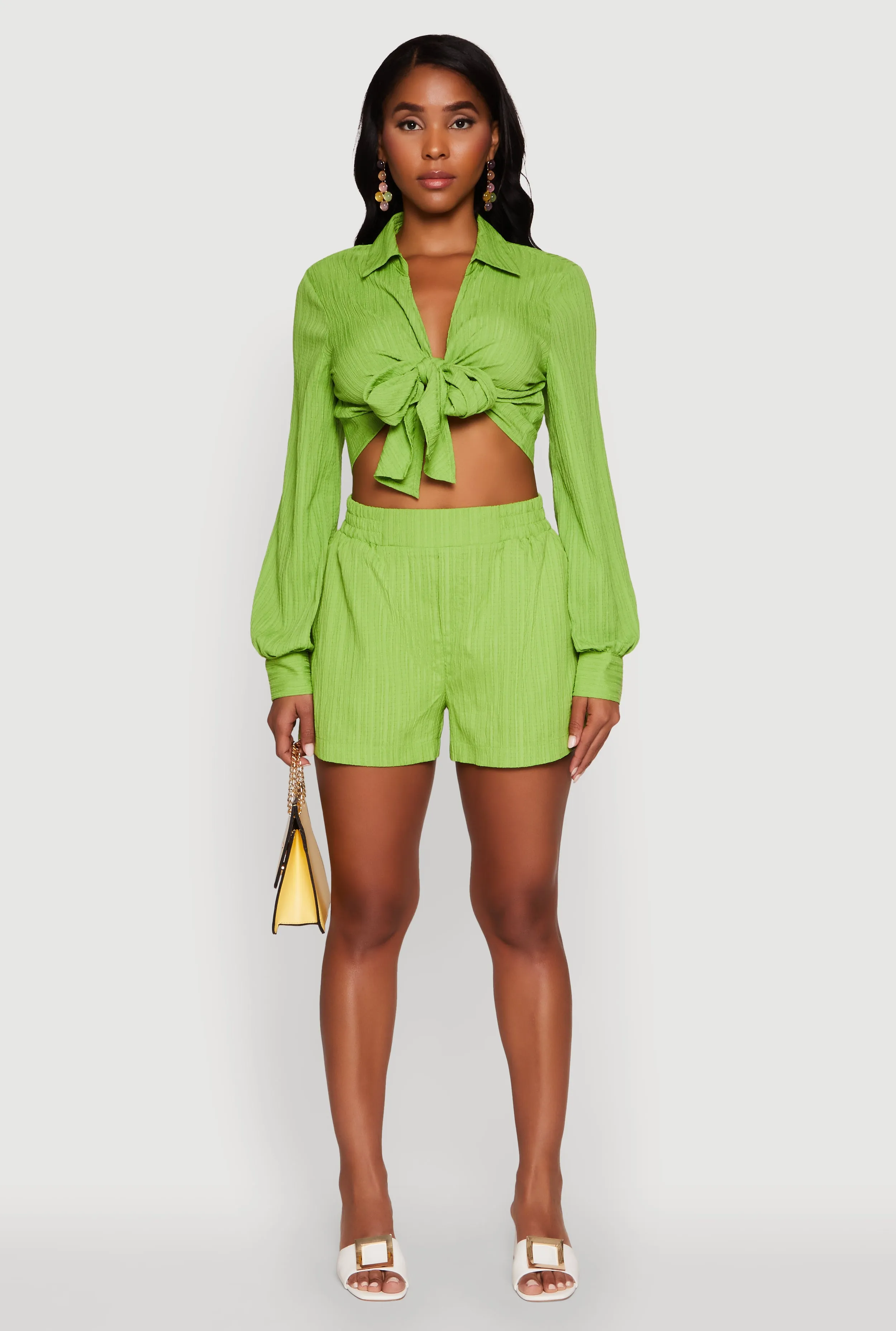 Trendy High Waisted Textured Knit Shorts with Pockets sold by Rainbow