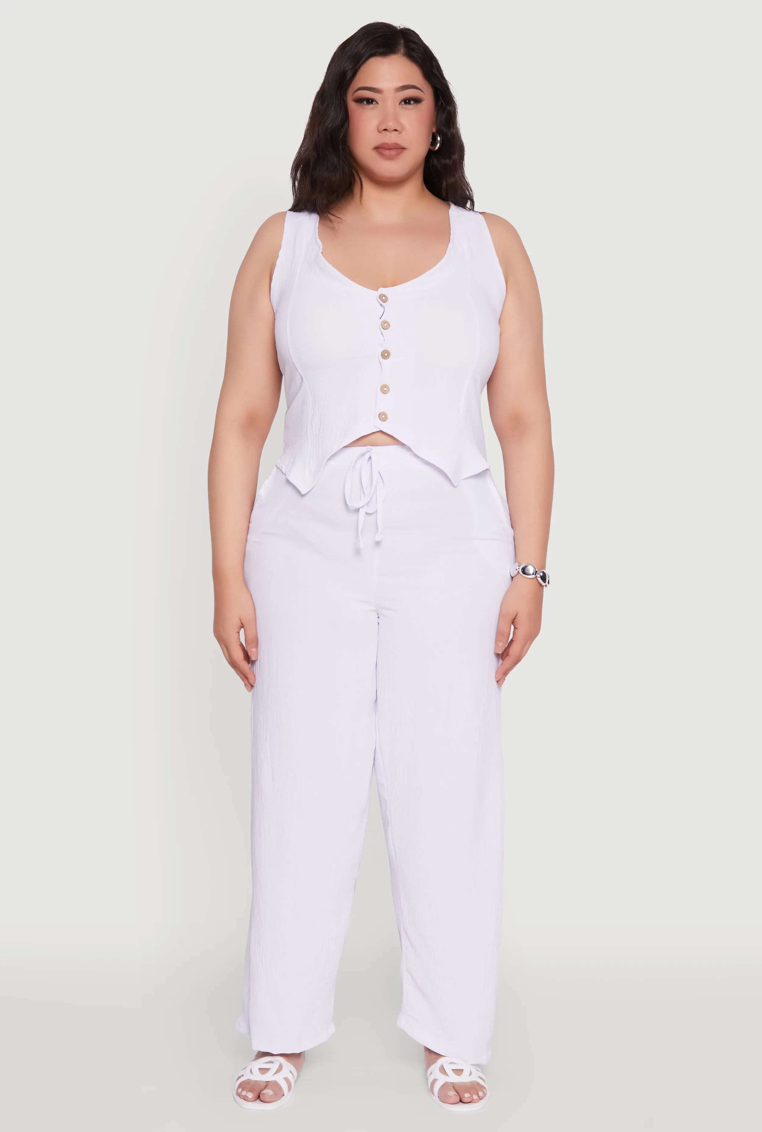 Plus Size Drawstring Detail High Waisted Palazzo Pants sold by Rainbow product image thumbnail 2