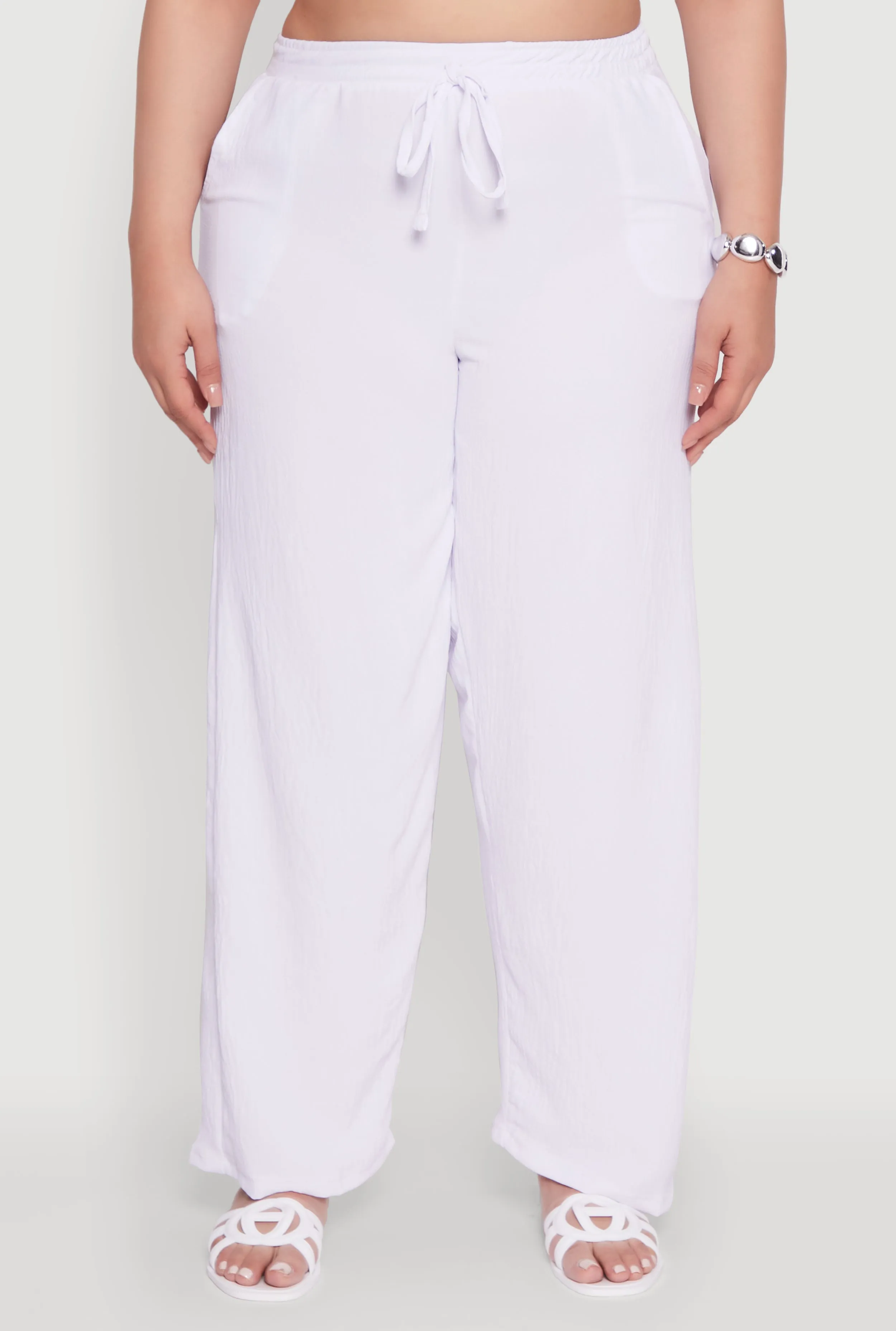 Plus Size Drawstring Detail High Waisted Palazzo Pants sold by Rainbow product image thumbnail 3