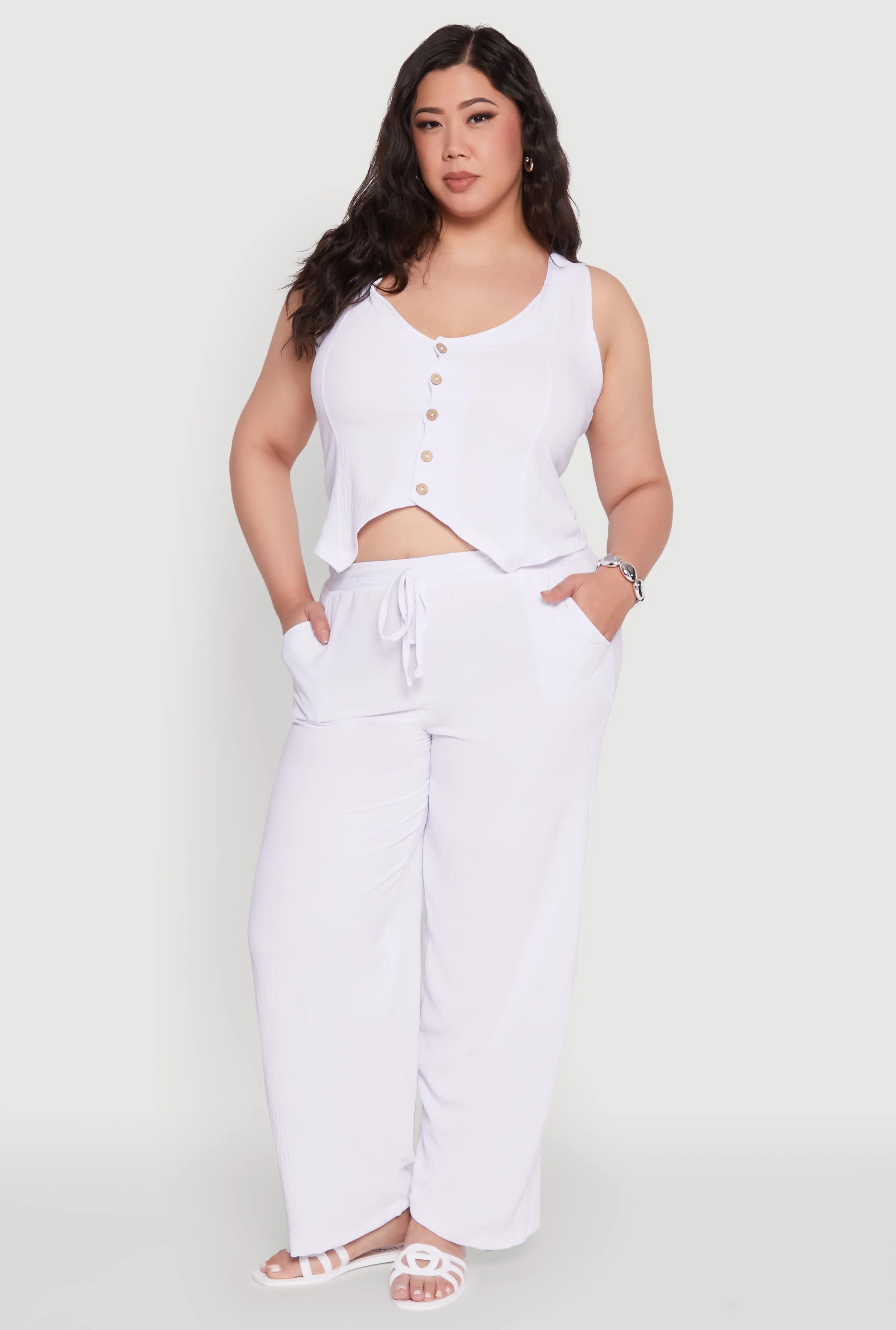Plus Size Drawstring Detail High Waisted Palazzo Pants sold by Rainbow