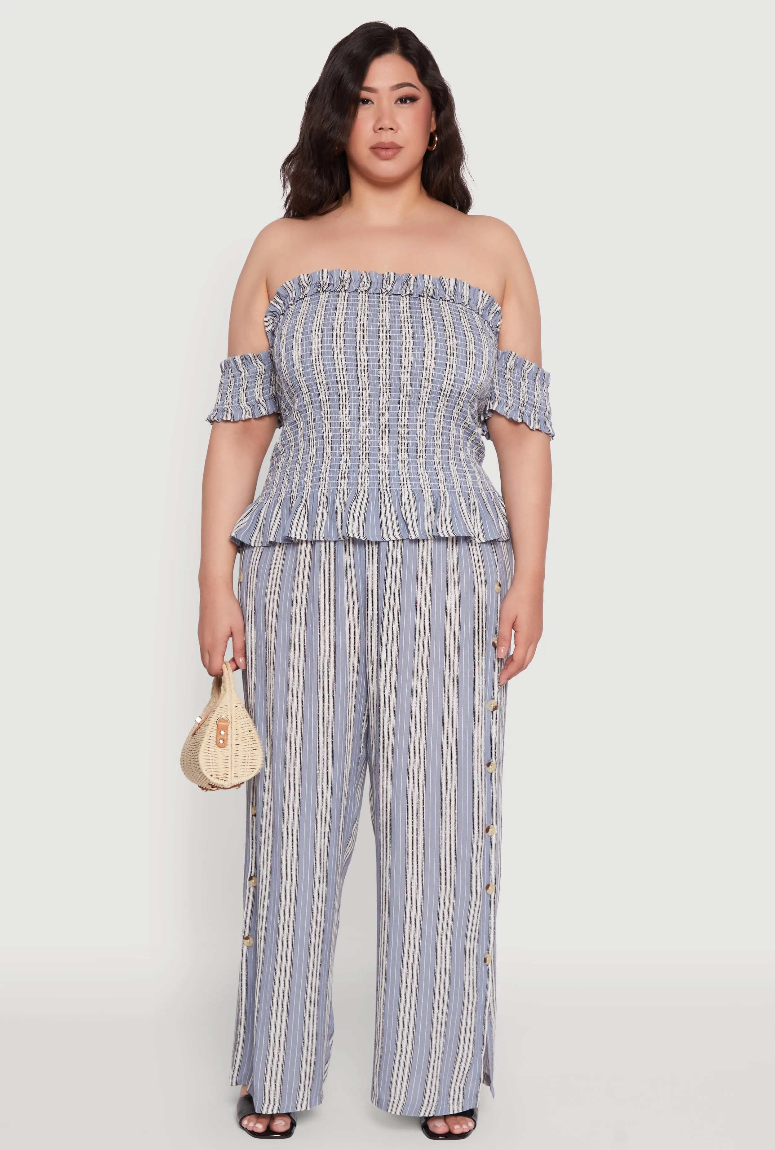 Plus Size Striped Off The Shoulder Peplum Top sold by Rainbow product image thumbnail 3